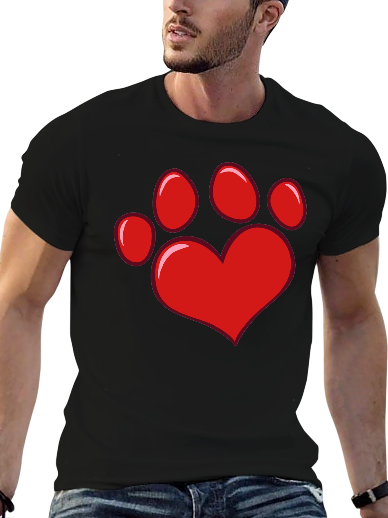 Black Heart Paw Print Black T-Shirt view 6