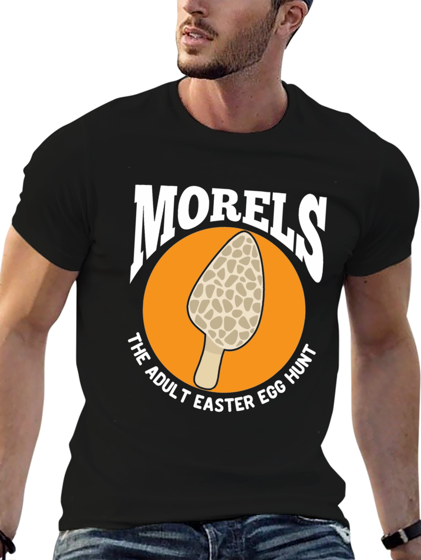 Black Morel Mushroom Adult Easter Egg Hunt Black T-Shirt view 6