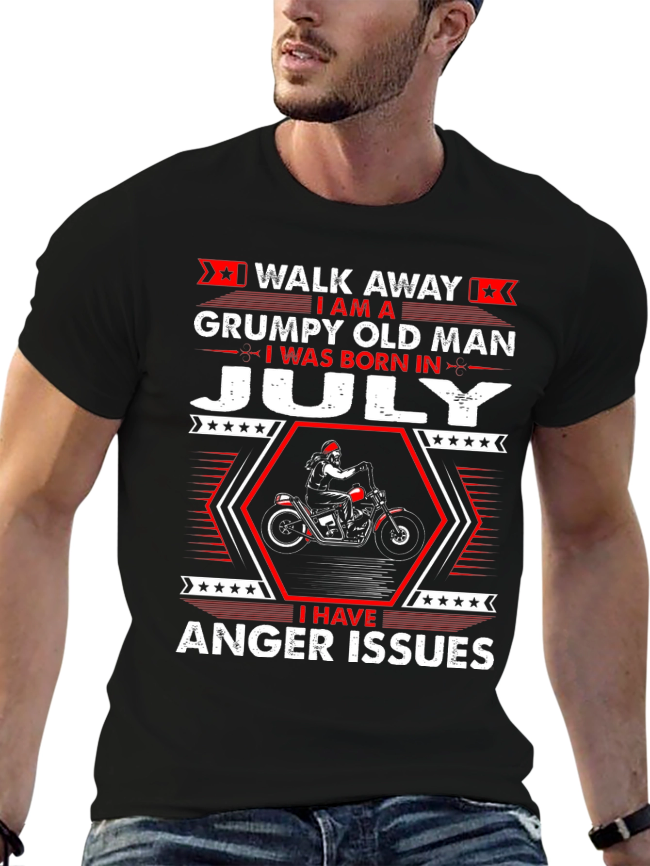 Black Grumpy Old Man Born in July T-Shirt view 6