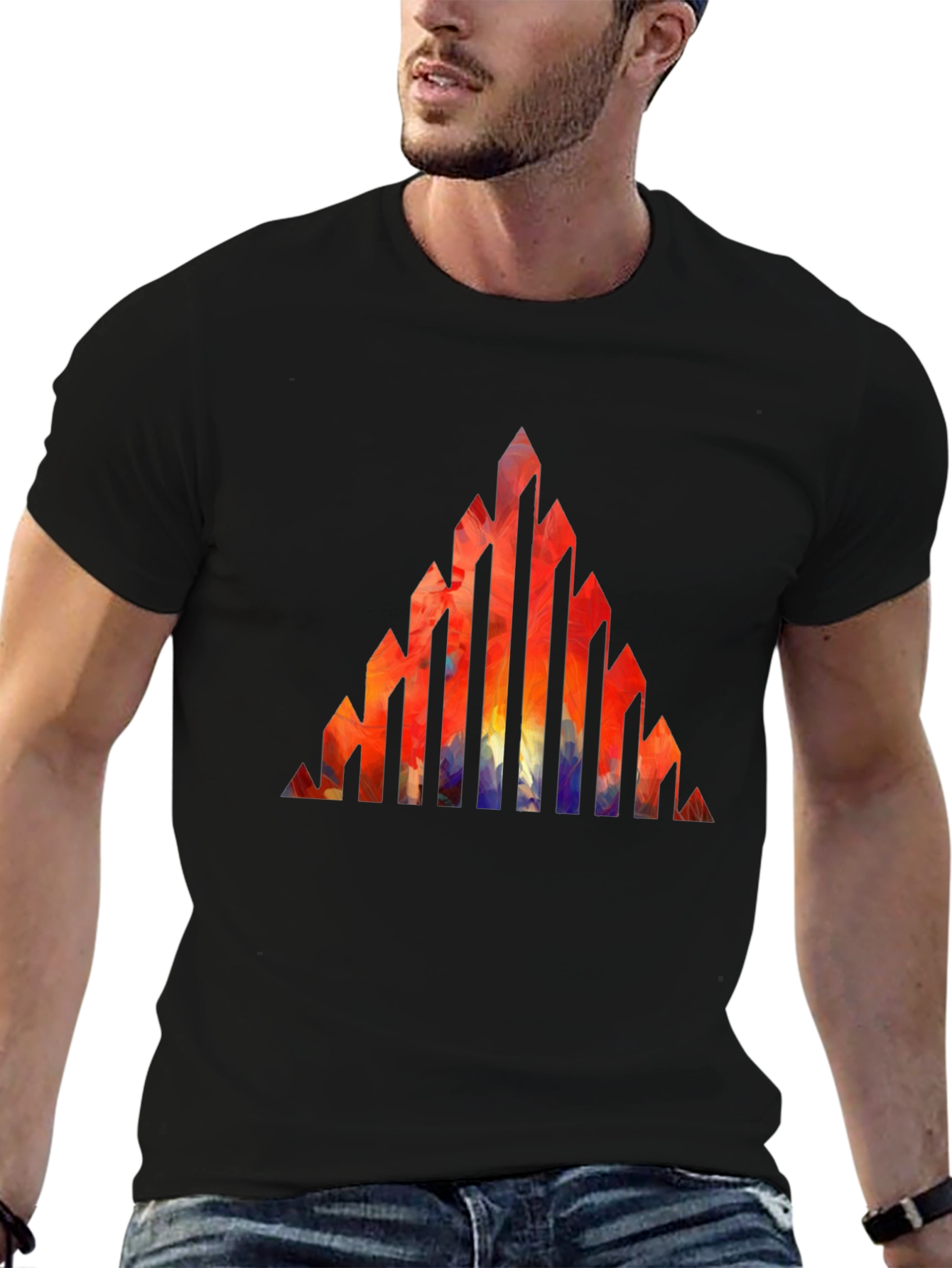 Black Abstract Geometric Peak T-Shirt view 6