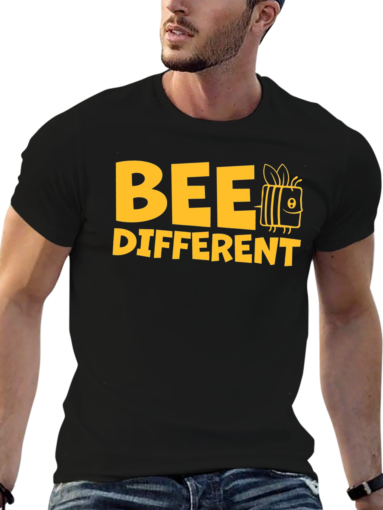 Black Bee Different Graphic Tee - Black Cotton Shirt view 6