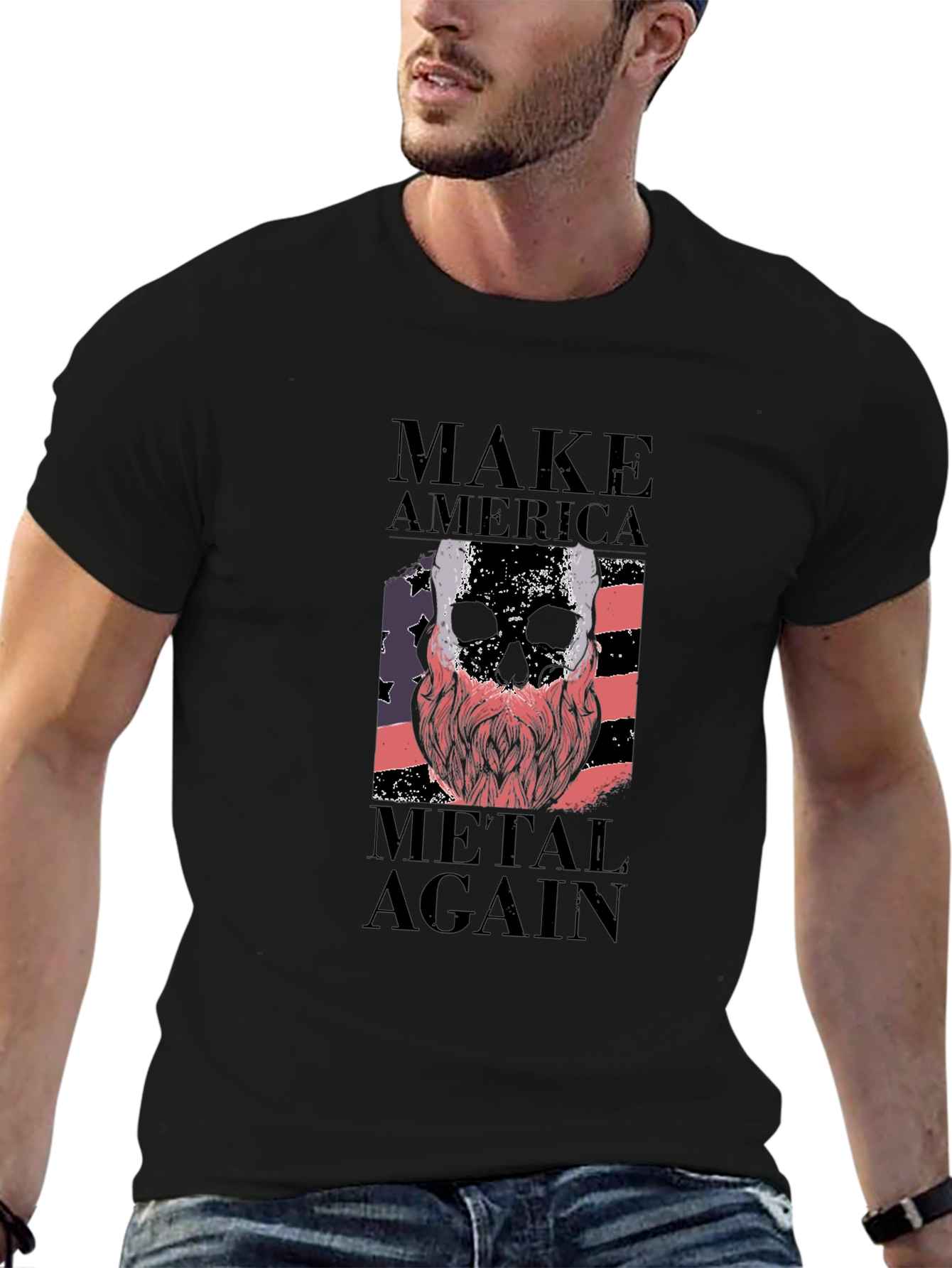 Black Make America Metal Again Skull T-Shirt view 6
