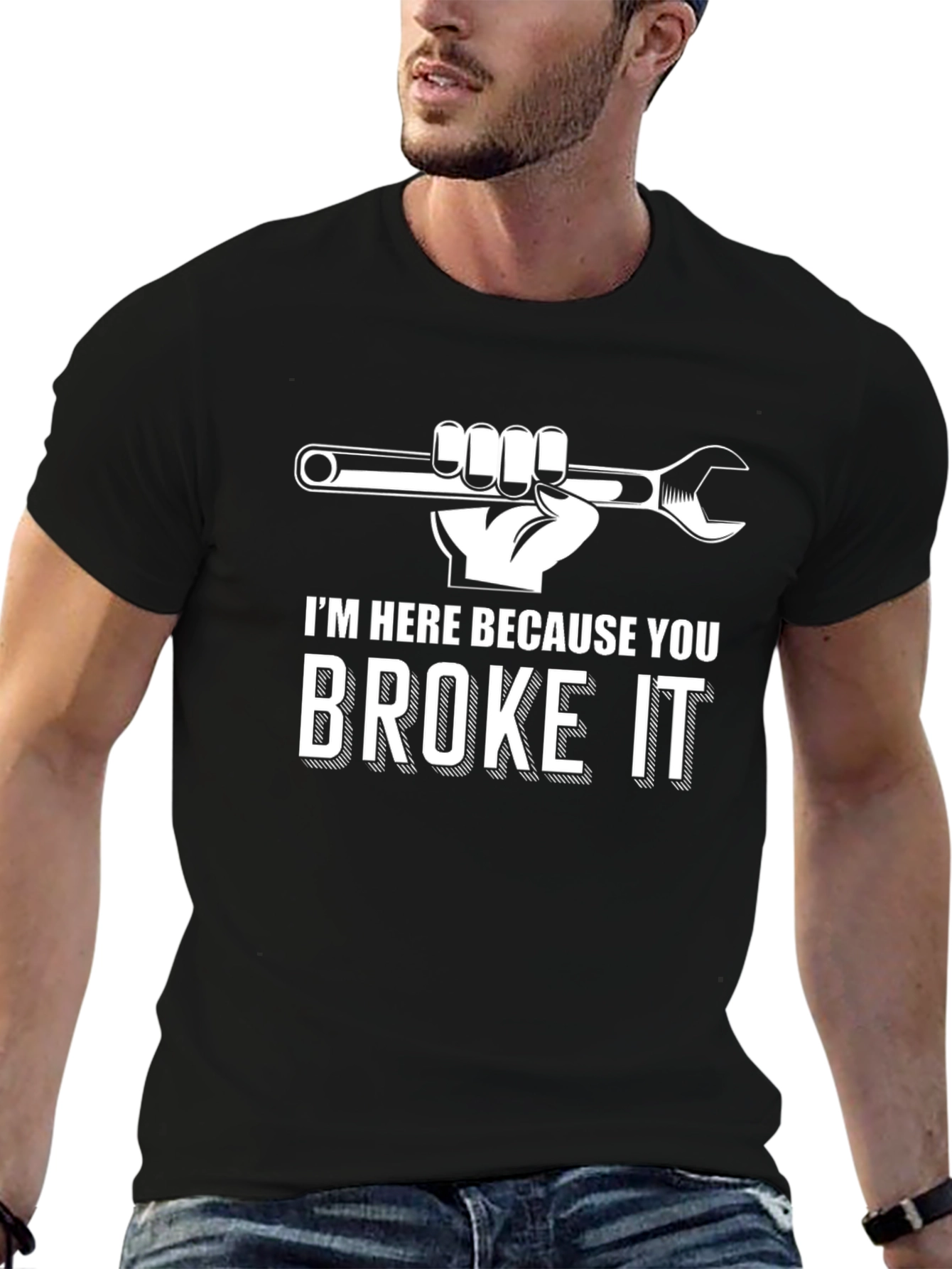Black I'm Here Because You Broke It Funny Mechanic T-Shirt view 6