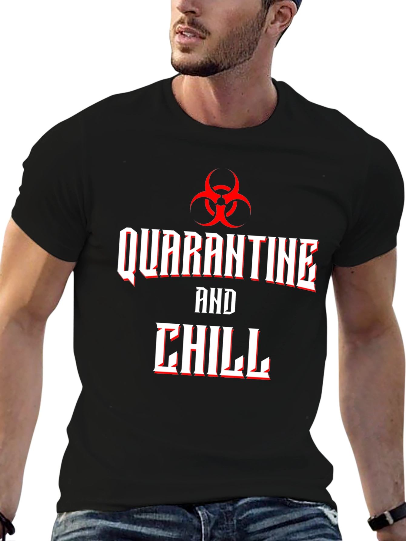 Black Quarantine and Chill Biohazard T-Shirt view 6