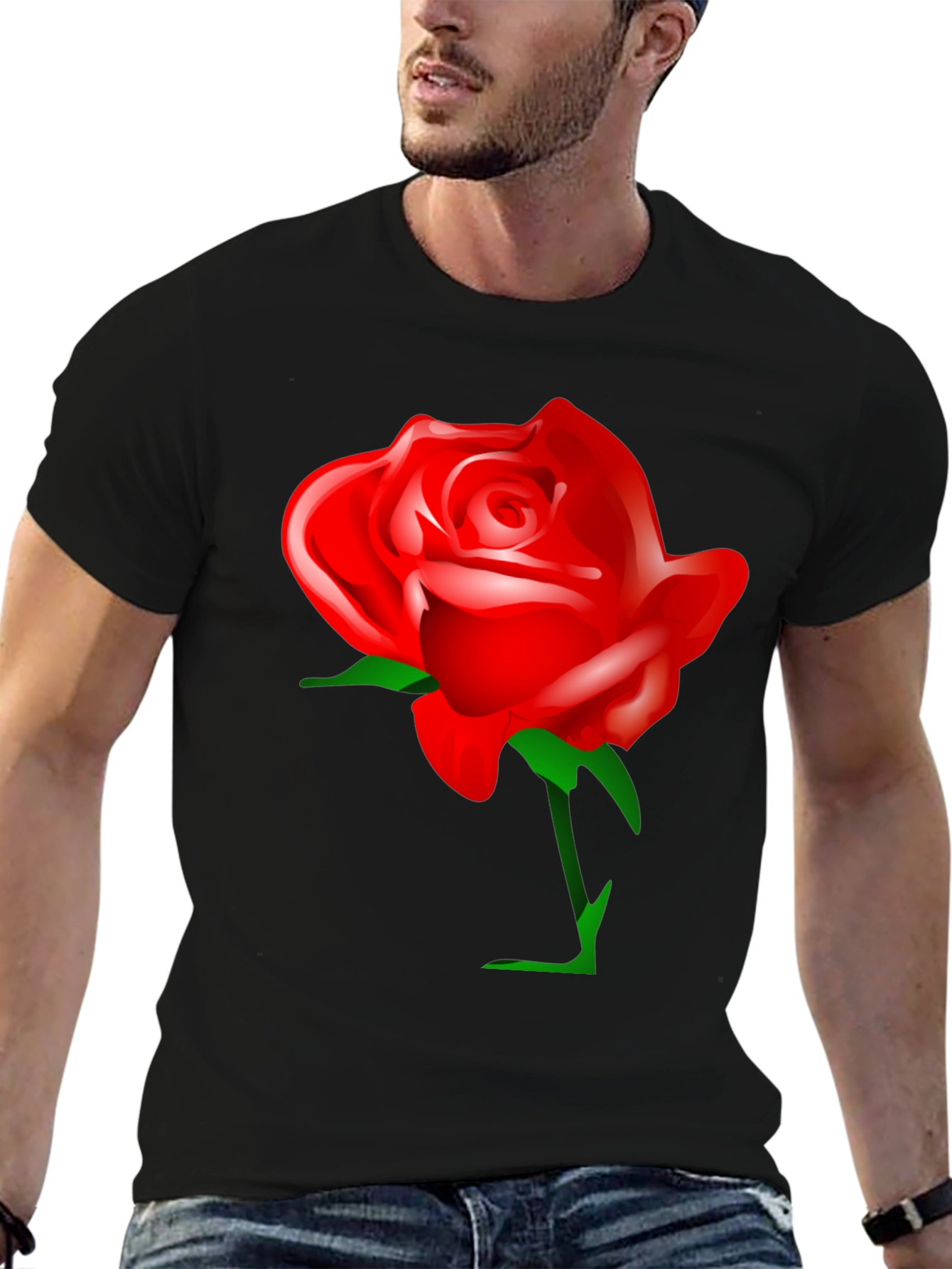 Black Bold Red Rose Graphic T-Shirt - Black Cotton Blend view 6
