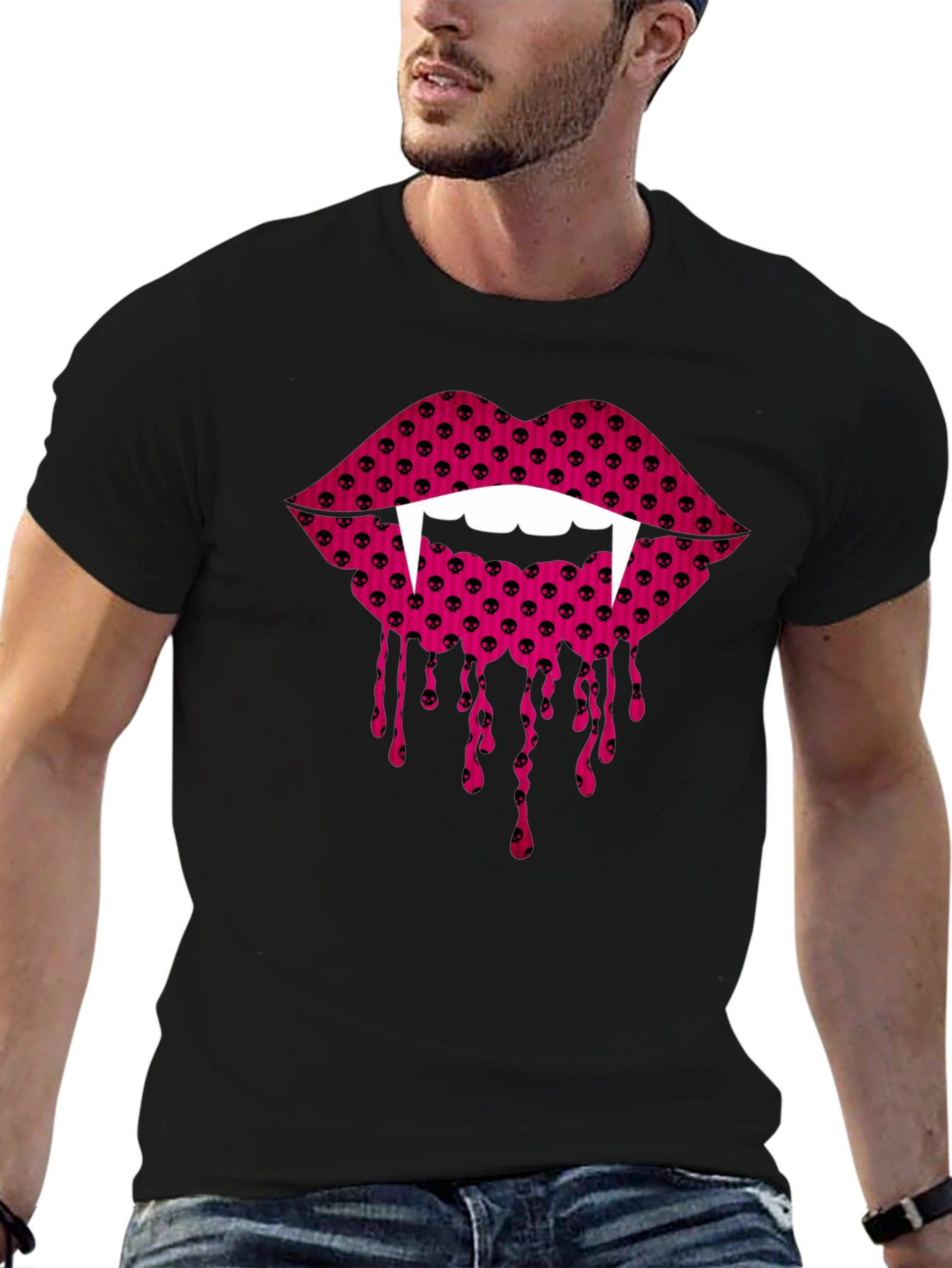 Black Vampire Lips Graphic Tee - Halloween Fashion view 6