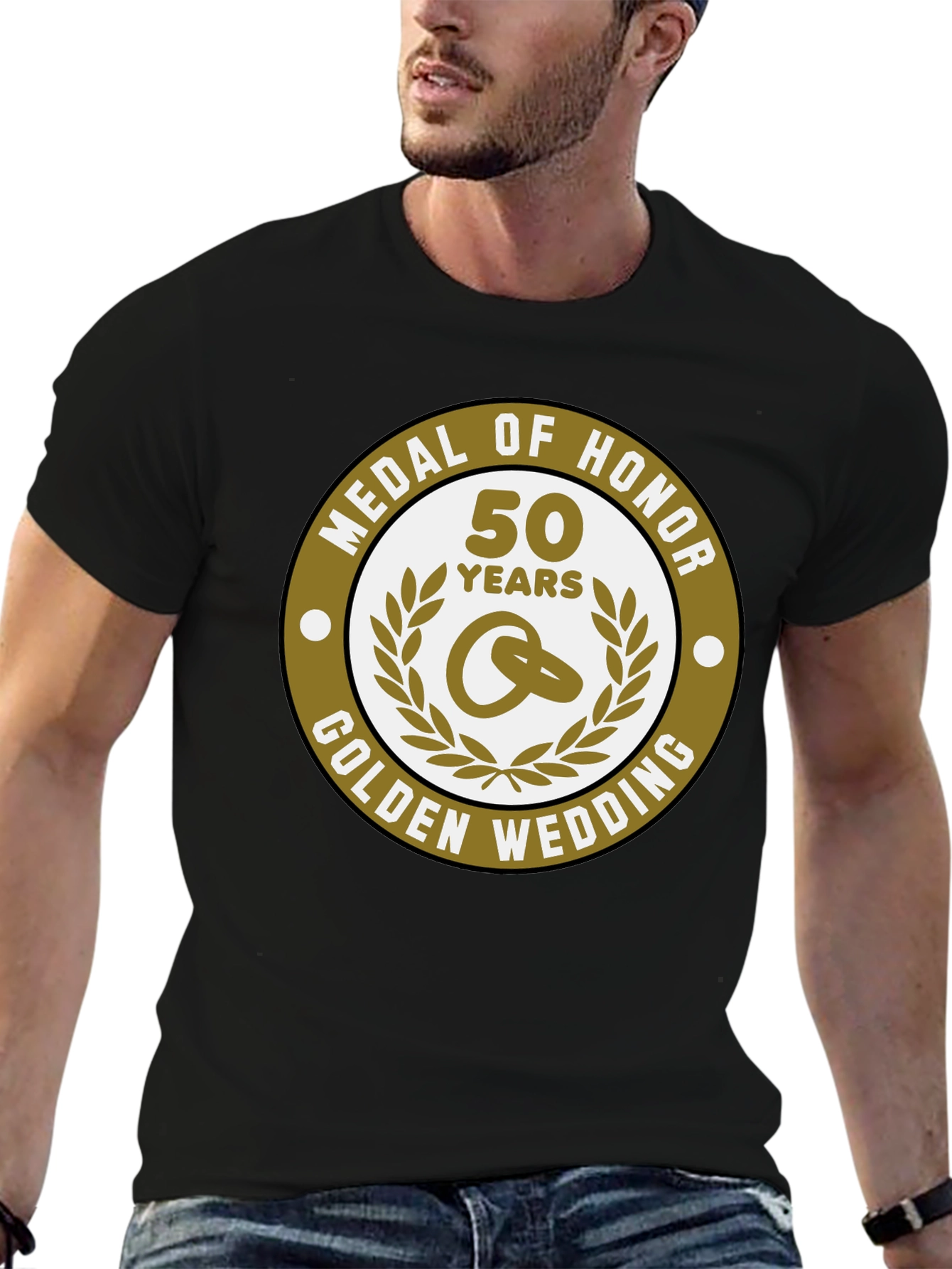 Black 50th Golden Wedding Anniversary Medal of Honor T-Shirt view 6