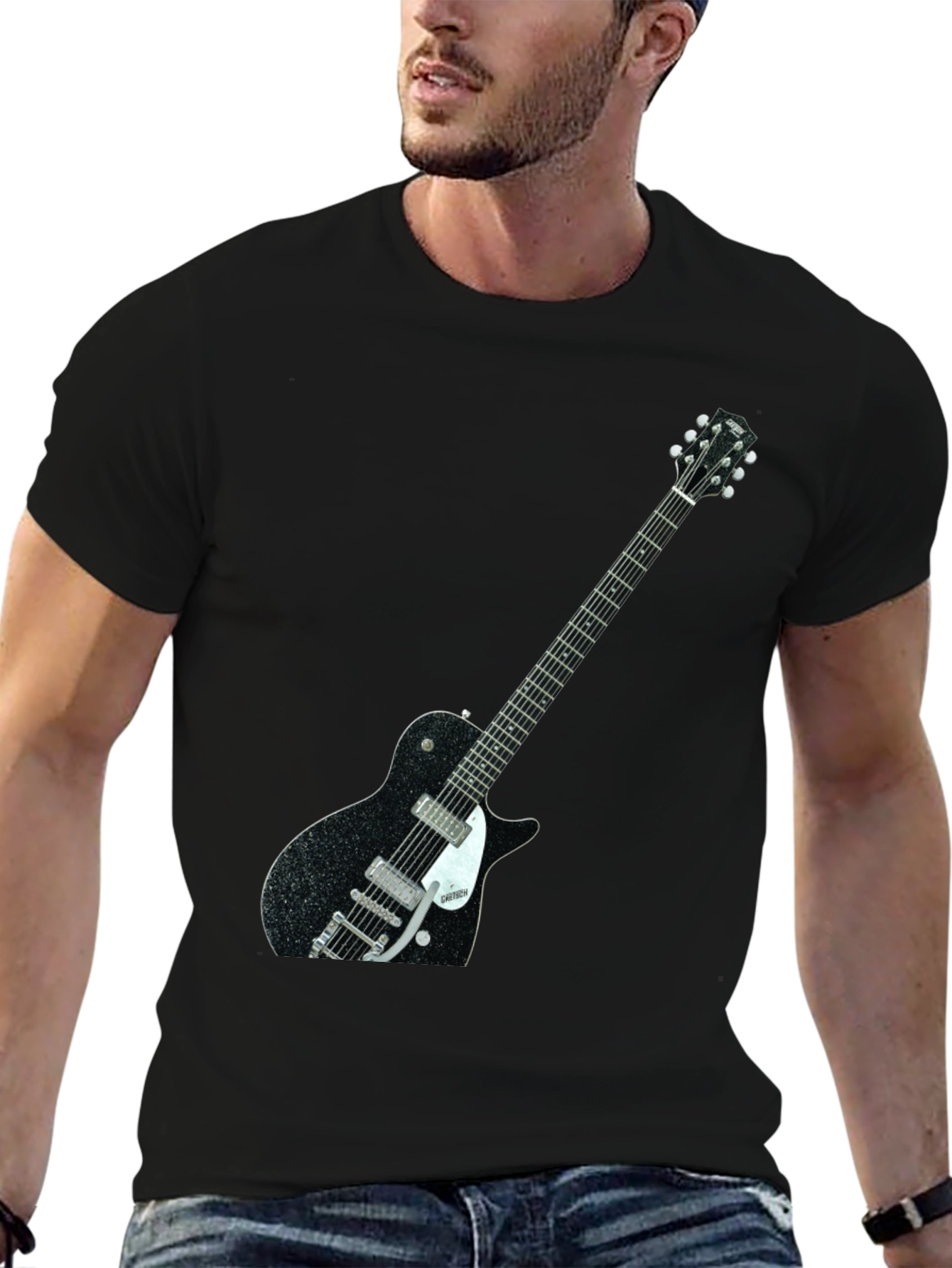 Black Black T-Shirt with Guitar Graphic view 6