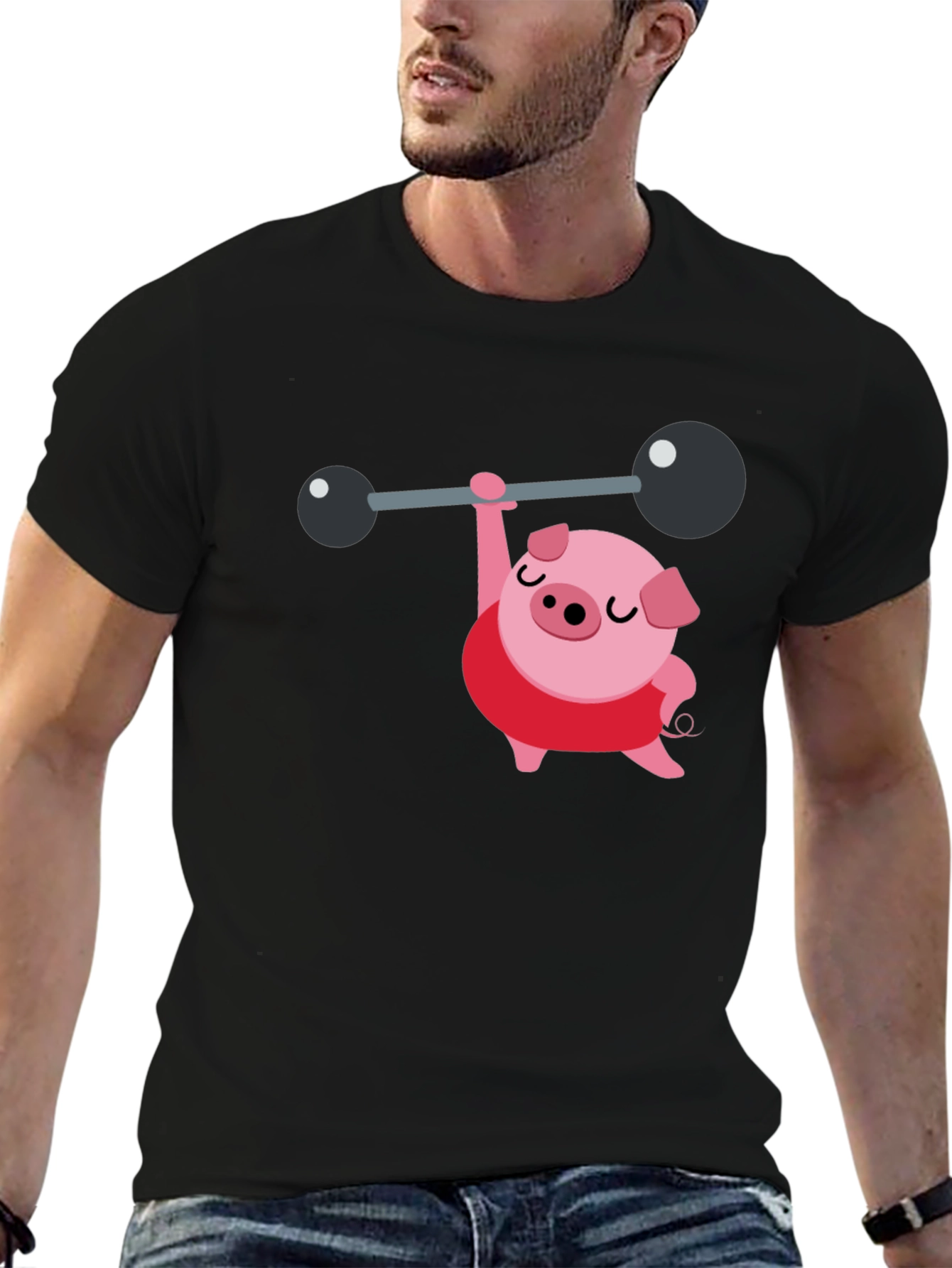 Black Weightlifting Pig Black T-Shirt view 6