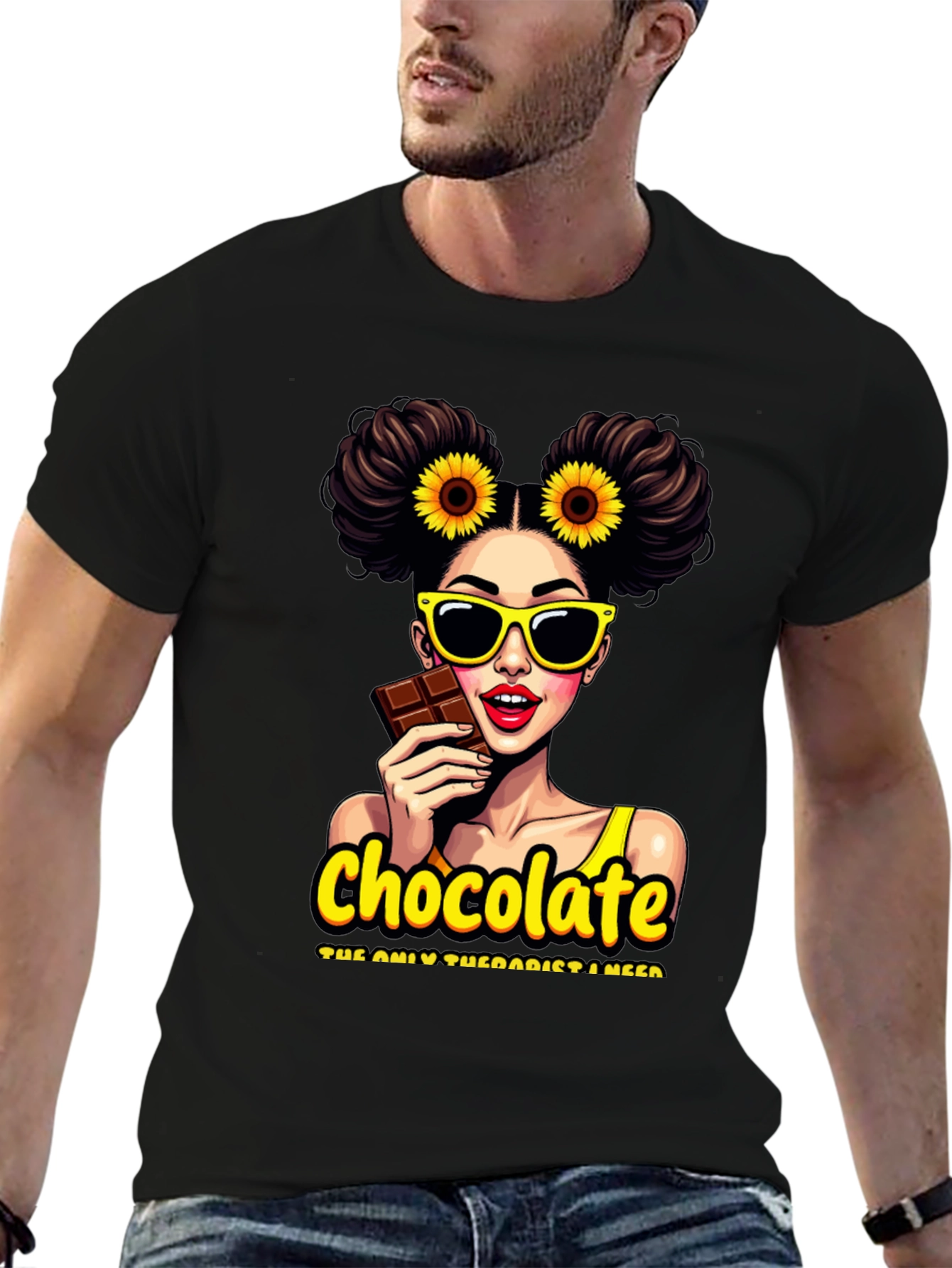Black Chocolate Therapist Graphic Tee - Black Cotton T-Shirt view 6