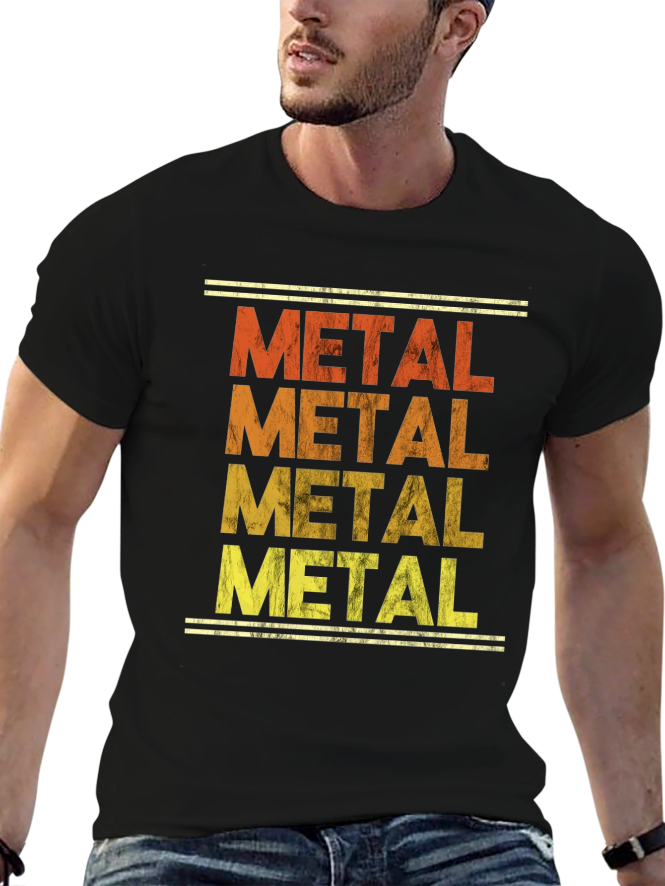 Black Retro Metal Music T-Shirt - Distressed Print view 6