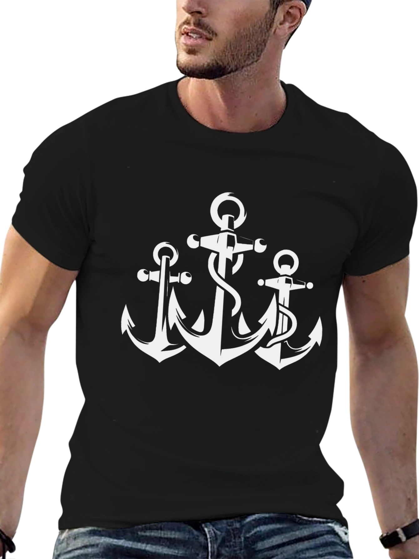 Black Anchor Graphic Tee - Nautical Style view 6