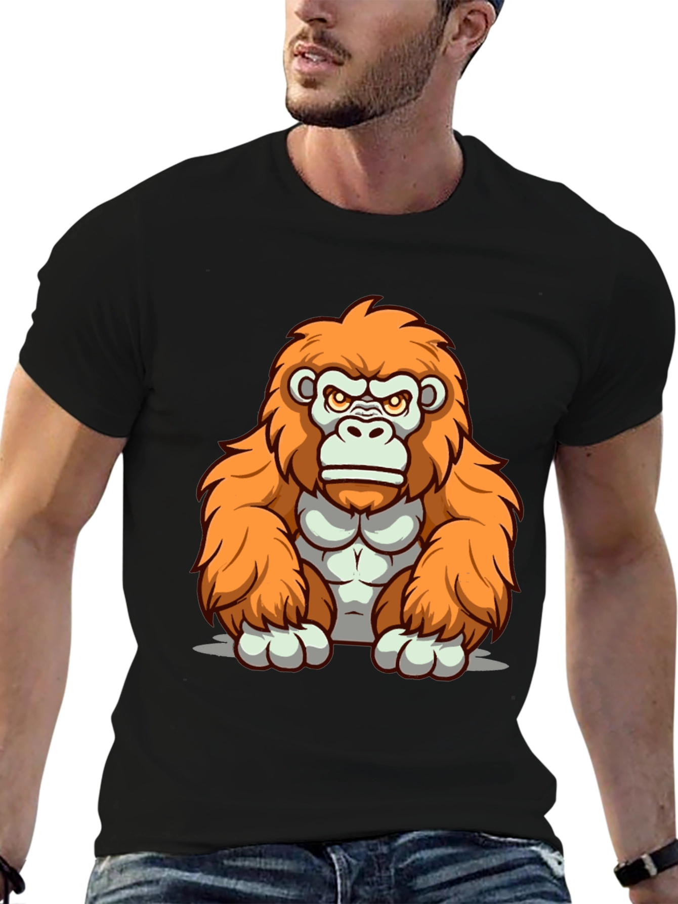 Black Orange Gorilla Graphic T-Shirt - Cartoon Style view 6