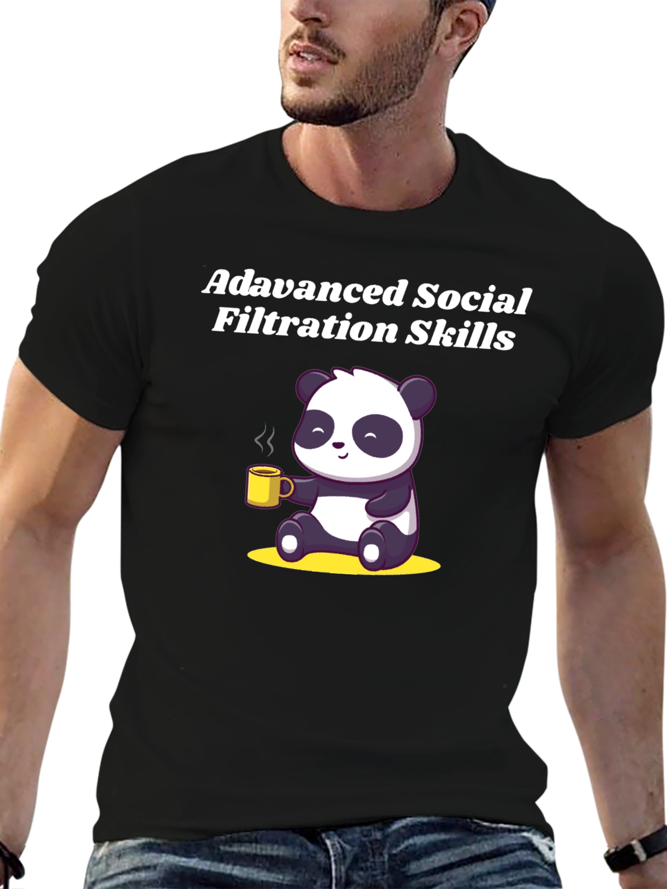 Black Advanced Social Filtration Skills Panda T-Shirt view 6