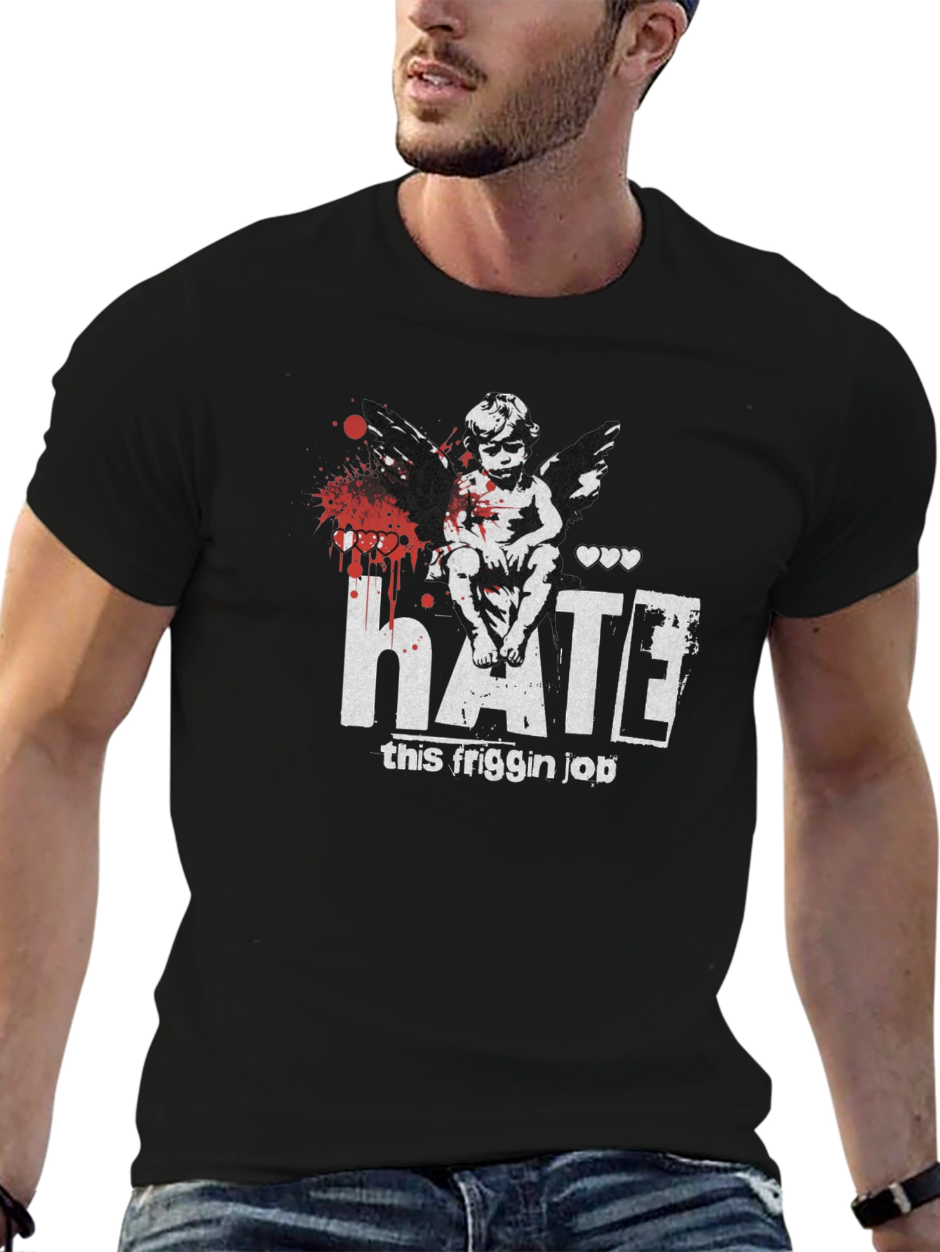 Black HATE This Friggin Job Graphic T-Shirt view 6
