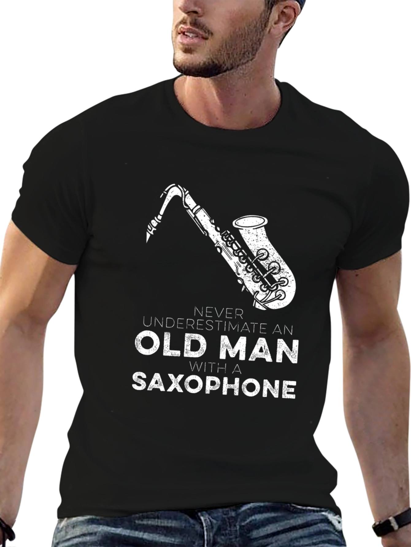 Black Old Man Saxophone T-Shirt - Musician Gift view 6