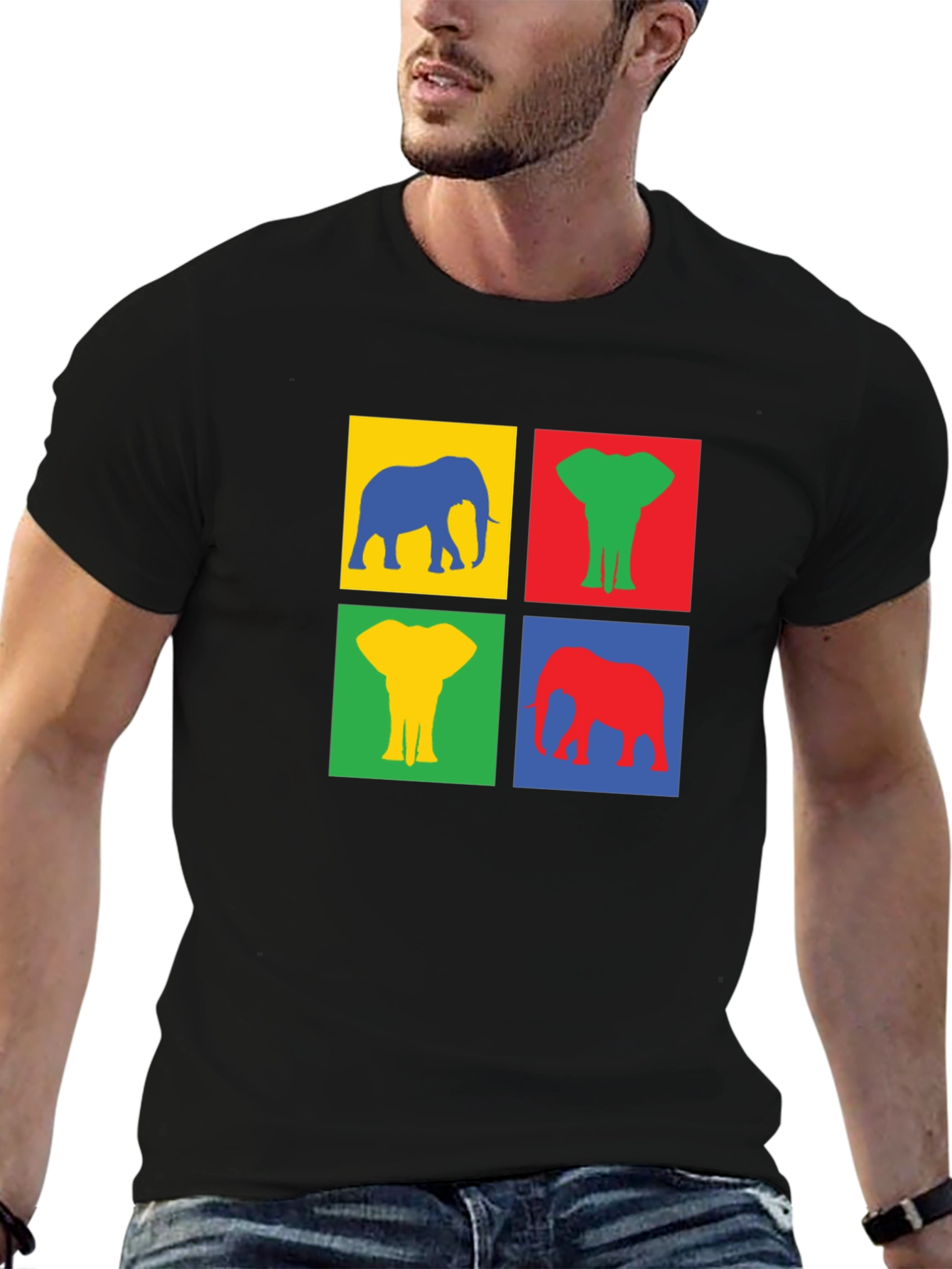 Black Colorful Elephant T-Shirt - Pop Art Tee view 6