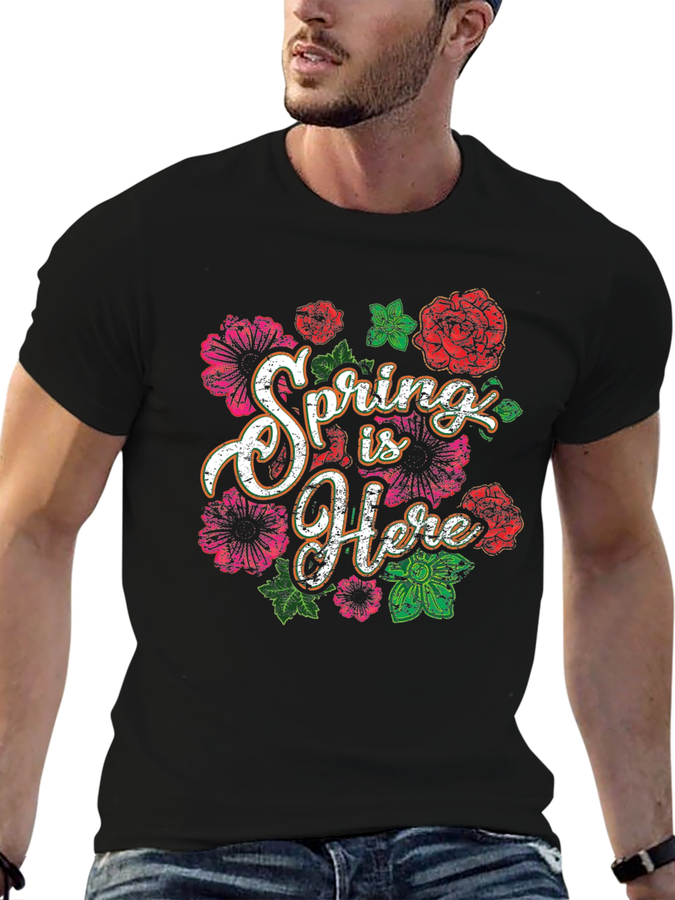 Black Spring Is Here Floral Graphic Tee view 6