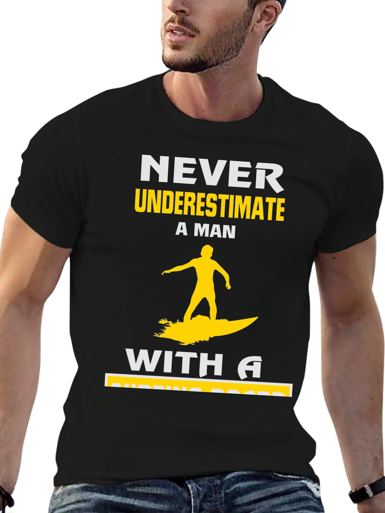 Black Never Underestimate Surfing Man T-Shirt view 6