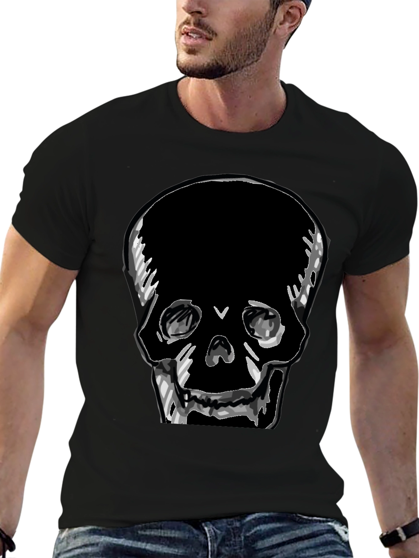 Black Skull Graphic Tee - Men's Black T-Shirt view 6