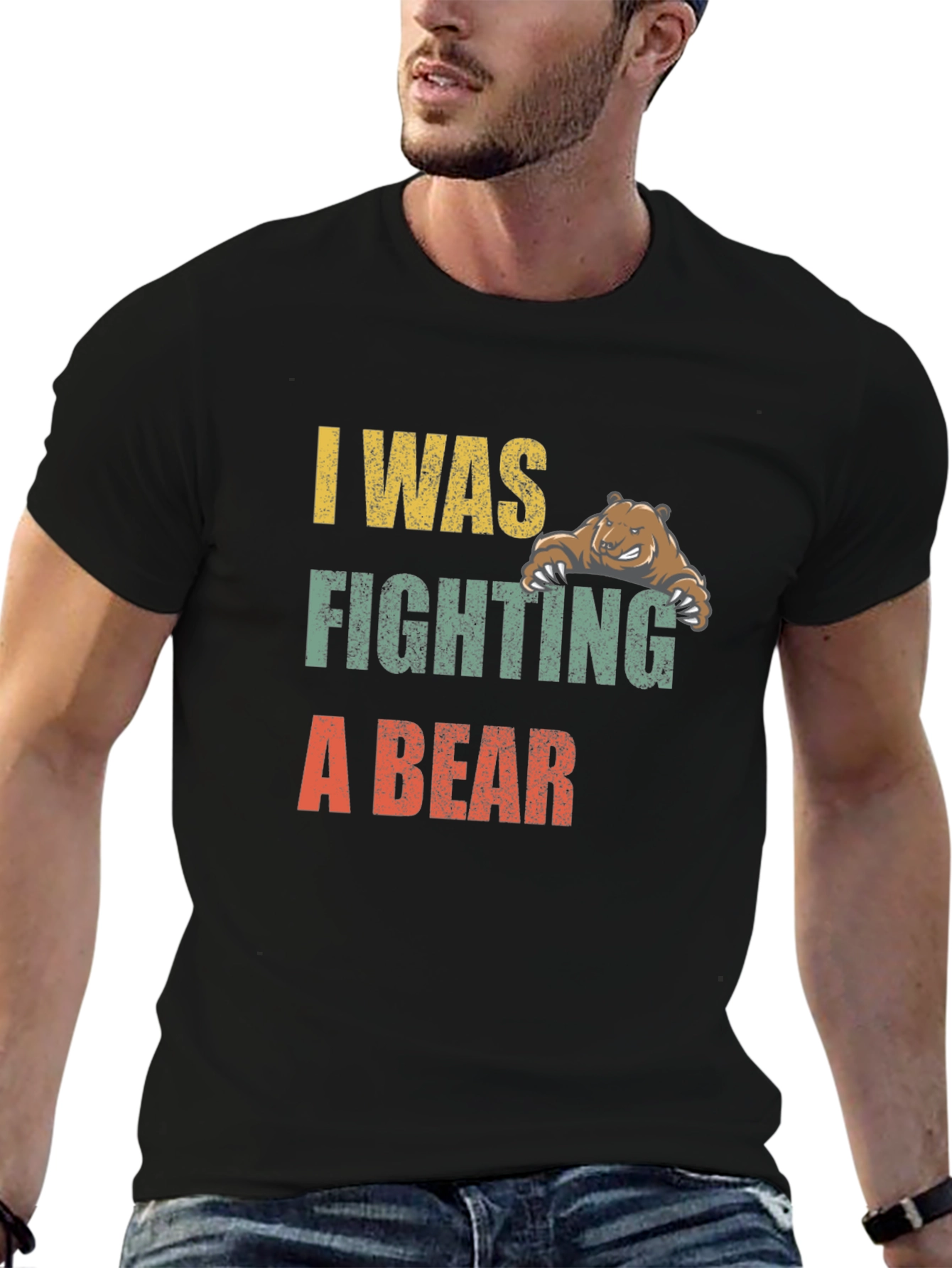Black I Was Fighting A Bear Graphic T-Shirt view 6