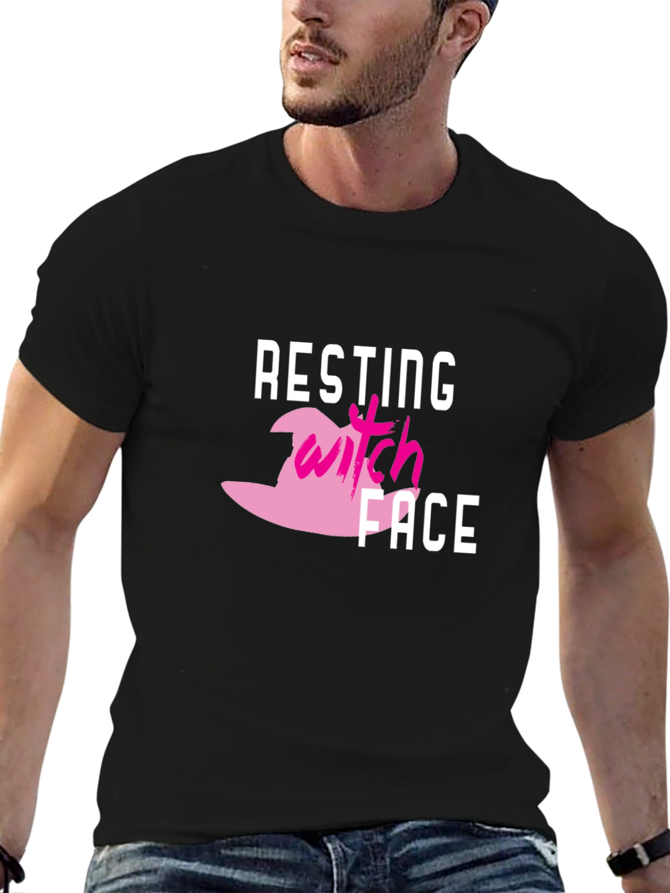 Black Resting Witch Face Graphic T-Shirt - Halloween Tee view 6