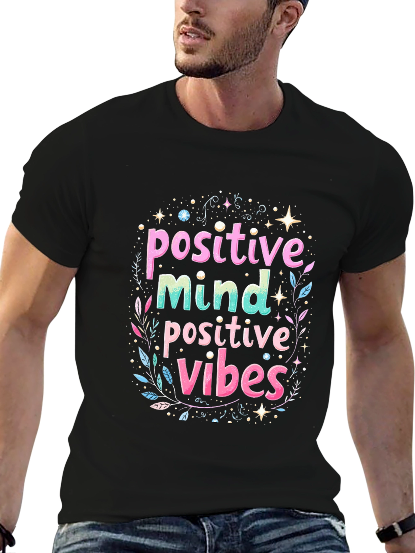 Black Positive Mind Positive Vibes Black Tee view 6
