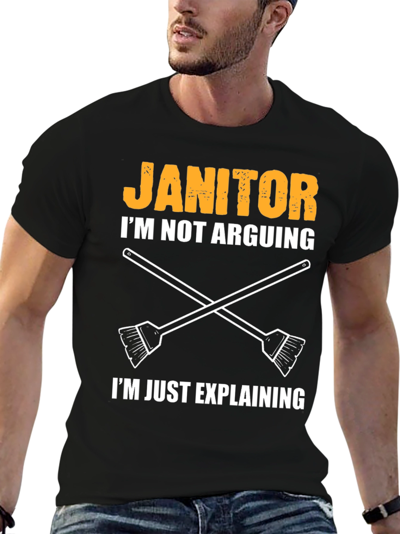 Black Janitor Explaining T-Shirt - Funny Cleaning Crew Apparel view 6