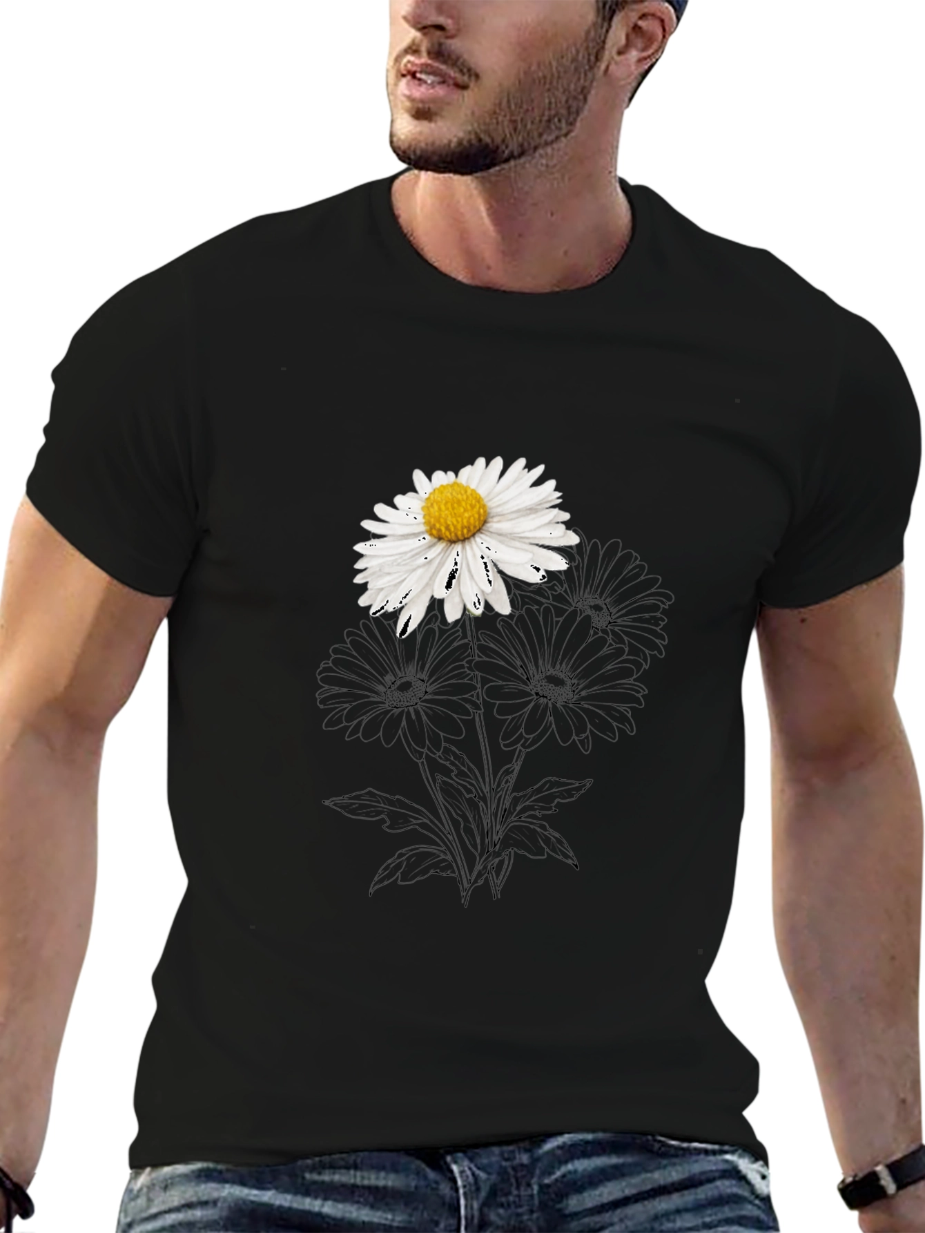 Black Daisy Graphic Black T-Shirt - Stylish Casual Wear view 6