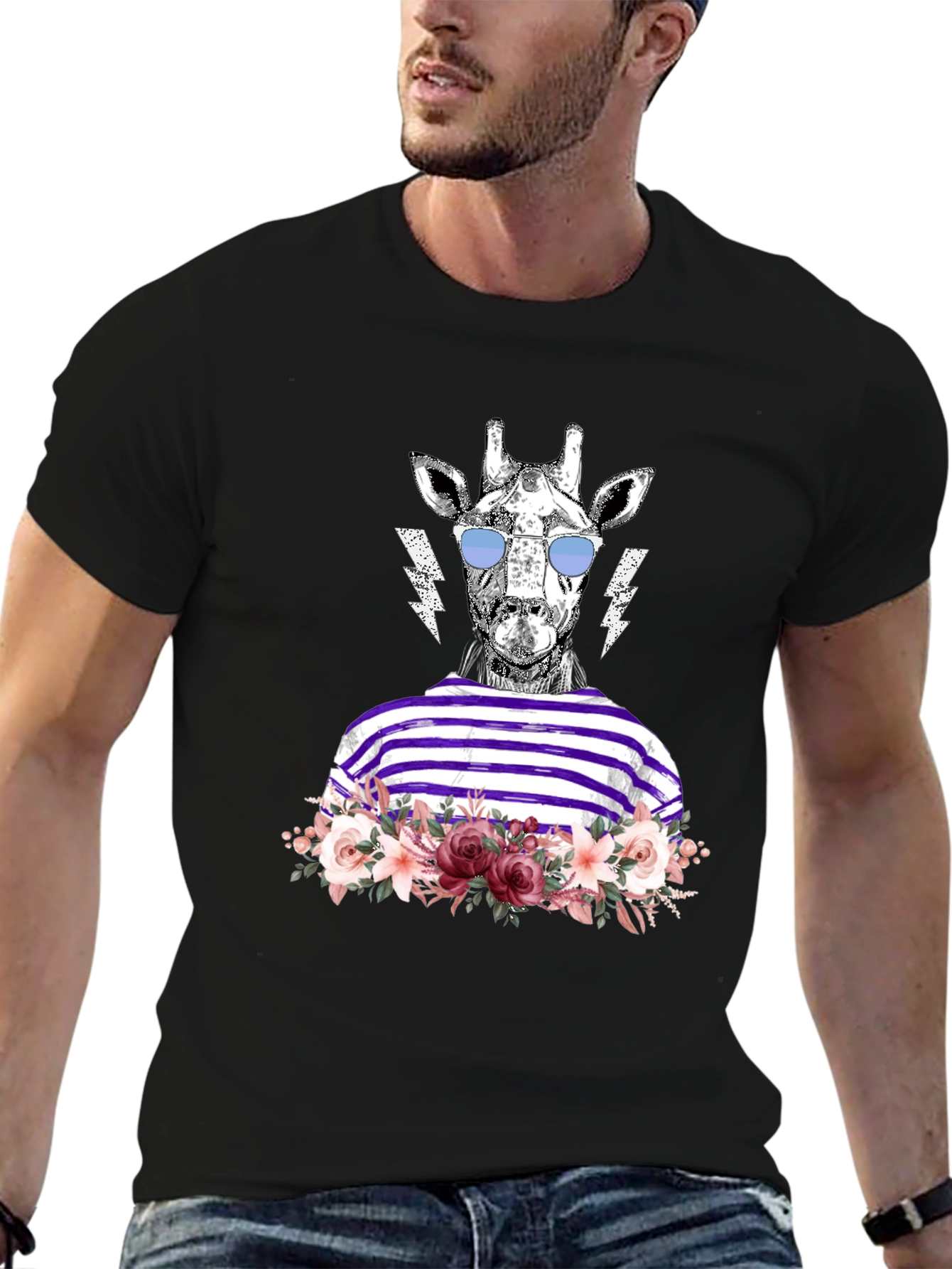 Black Giraffe in Shades Graphic T-Shirt view 6