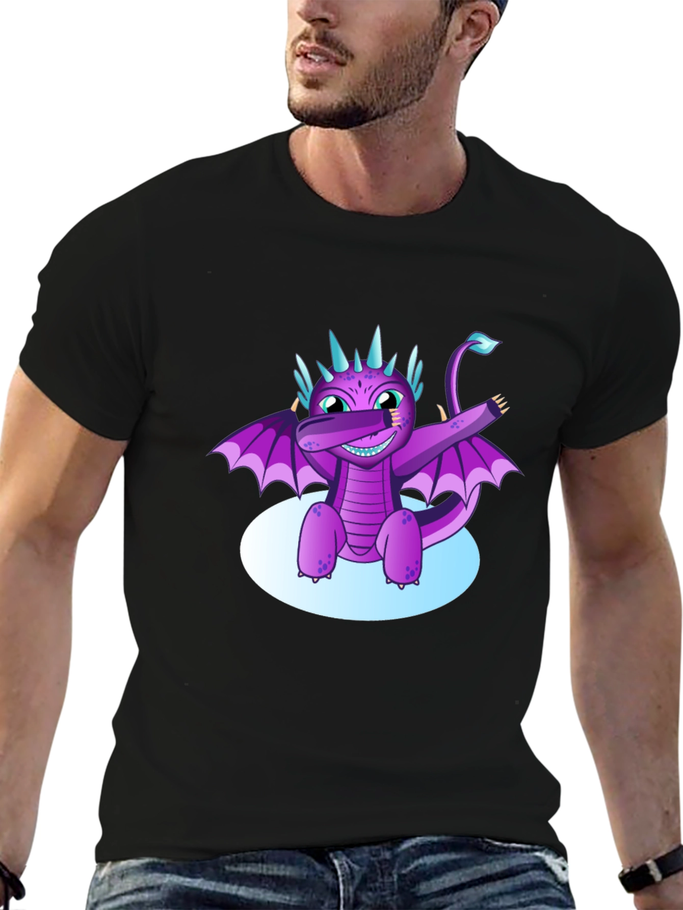 Black Dabbing Dragon Graphic Tee - Cool Black T-Shirt view 6