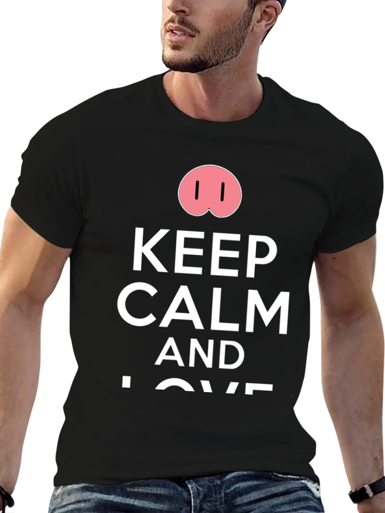 Black Keep Calm Pig Nose T-Shirt - Funny Casual Tee view 6