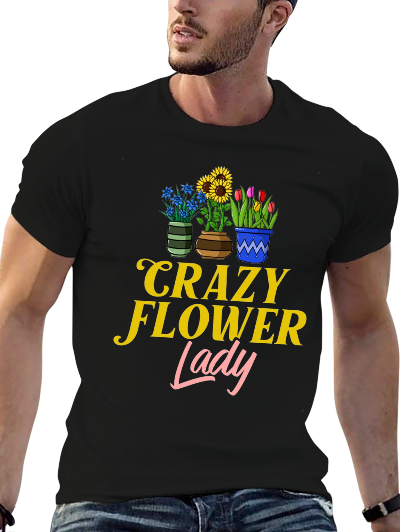 Black Crazy Flower Lady Graphic T-Shirt view 6