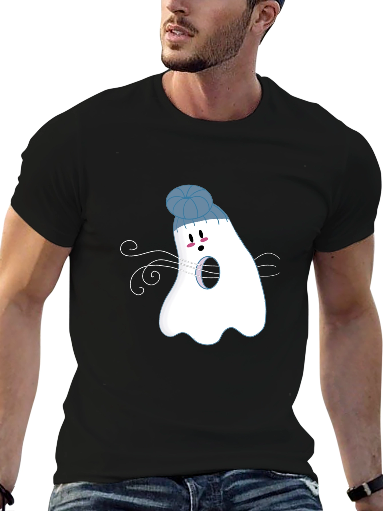 Black Ghost with Beanie T-Shirt: Spooky Season view 6