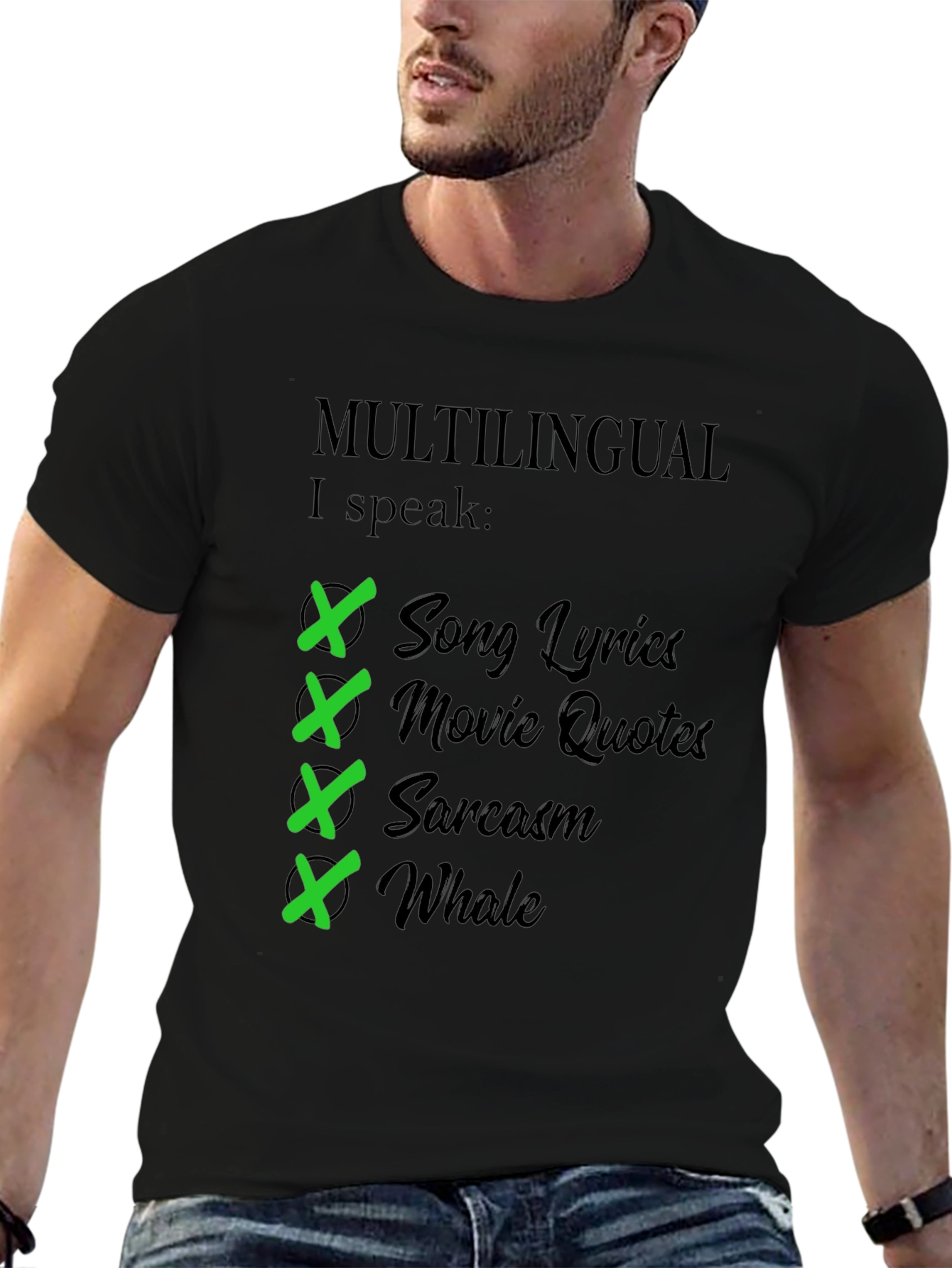 Black Multilingual I Speak T-Shirt - Humorous Gift view 6