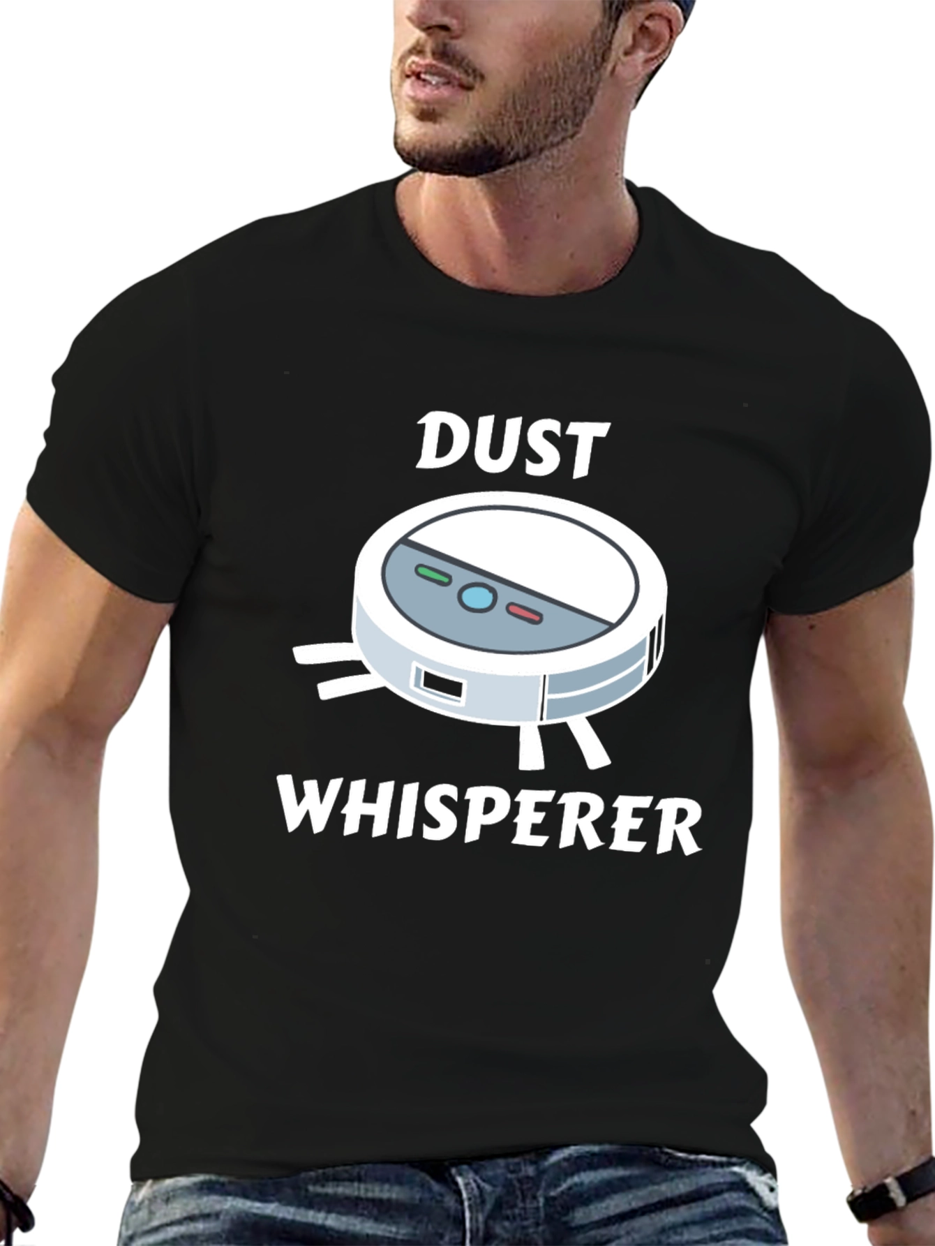 Black Dust Whisperer T-Shirt - Robot Vacuum Humor view 6