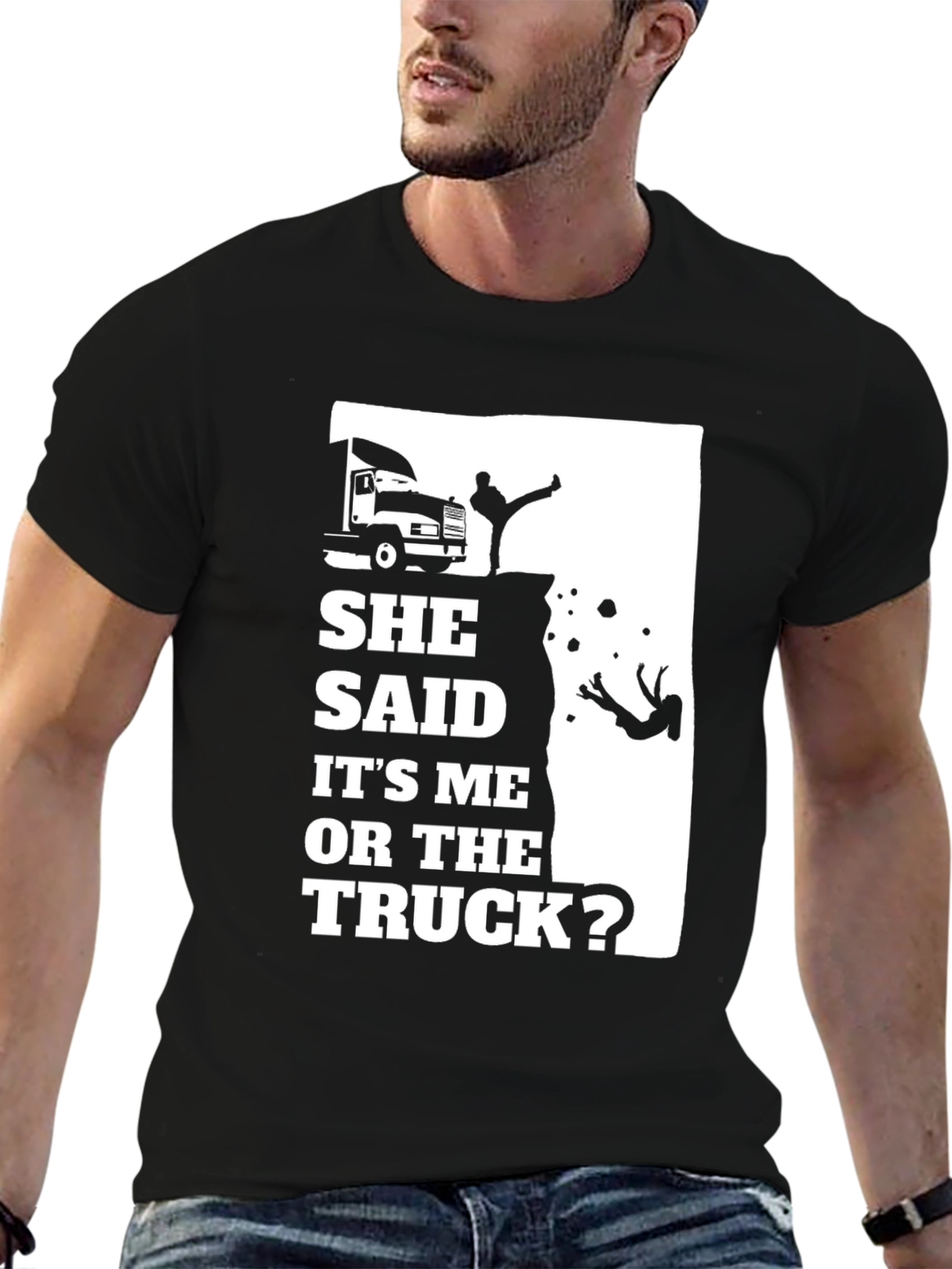 Black Trucker Choice T-Shirt - Funny Cliff Design view 6