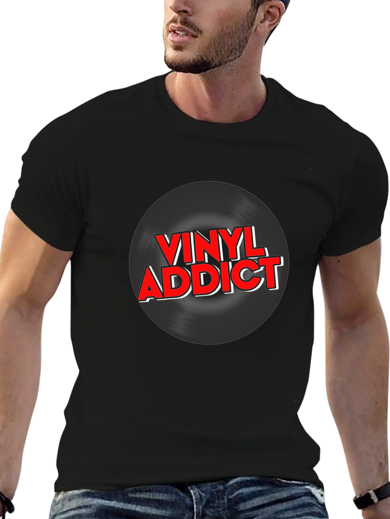 Black Vinyl Addict Graphic T-Shirt - Black view 6