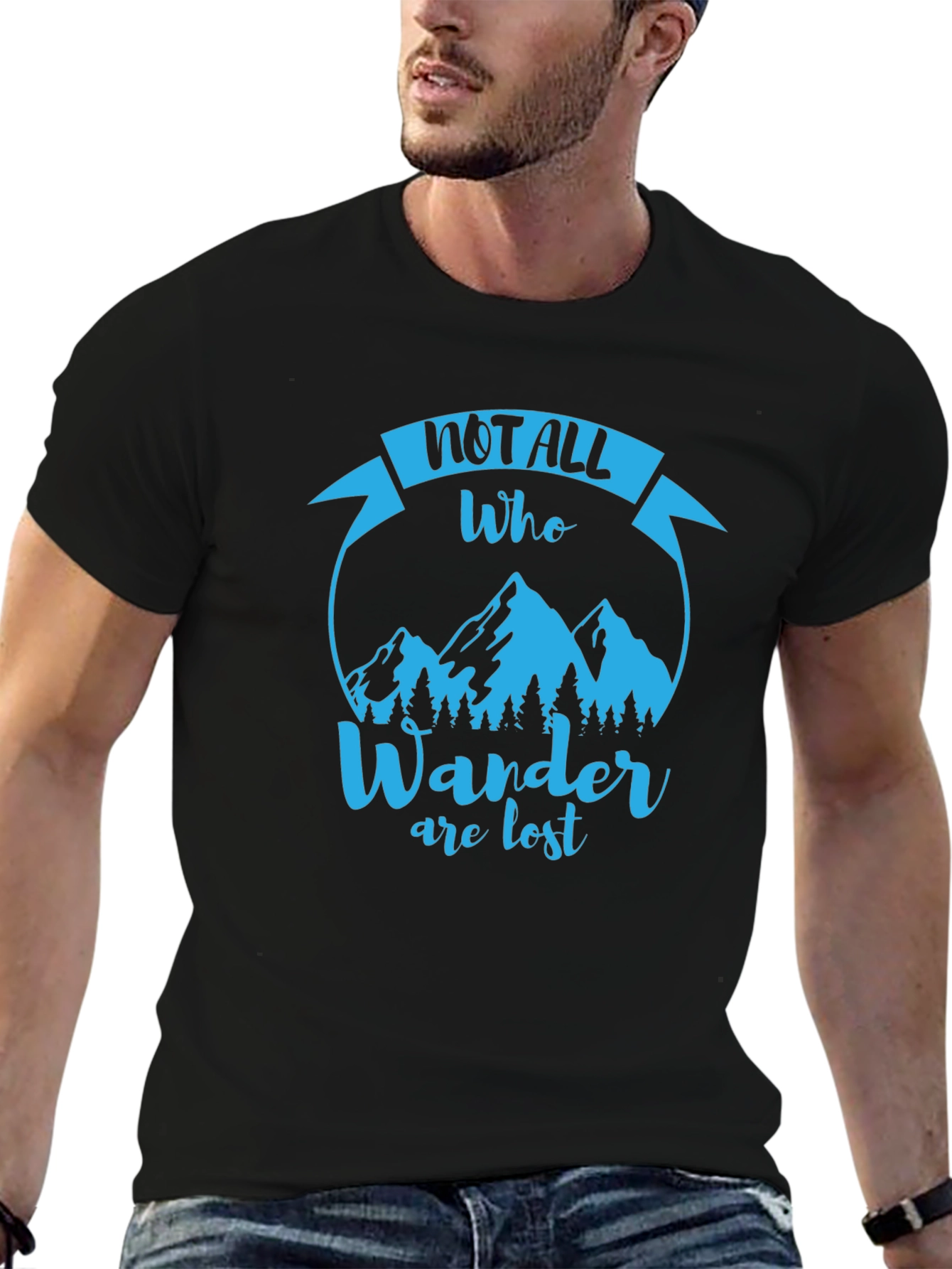 Black Wanderlust T-Shirt - Not All Who Wander Are Lost view 6