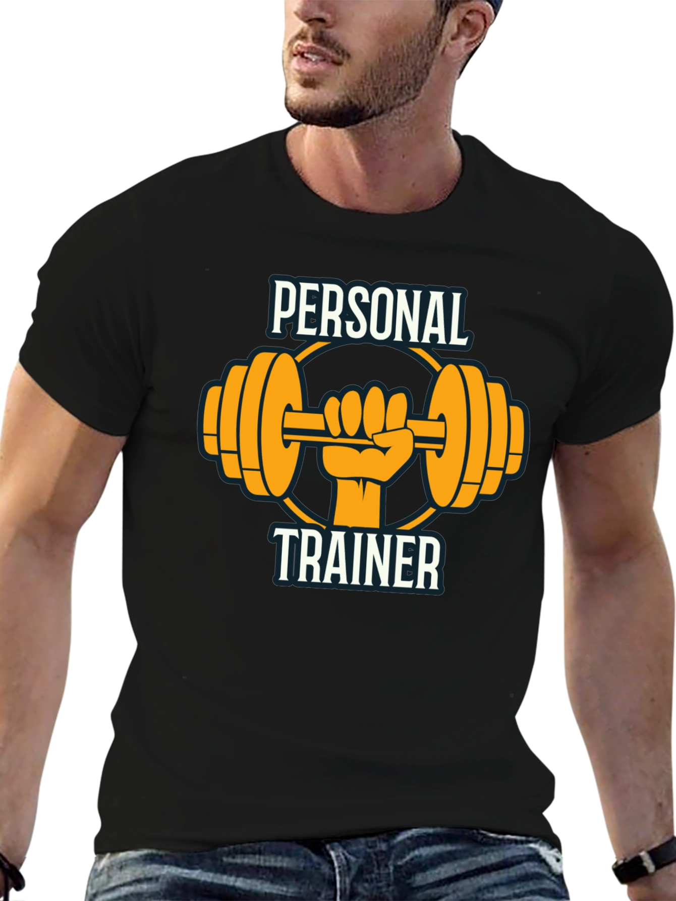 Black Personal Trainer Graphic Tee - Black Cotton Gym Shirt view 6