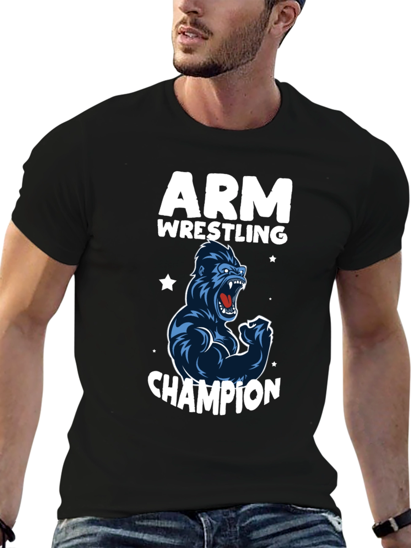 Black Arm Wrestling Champion Gorilla T-Shirt - Black view 6