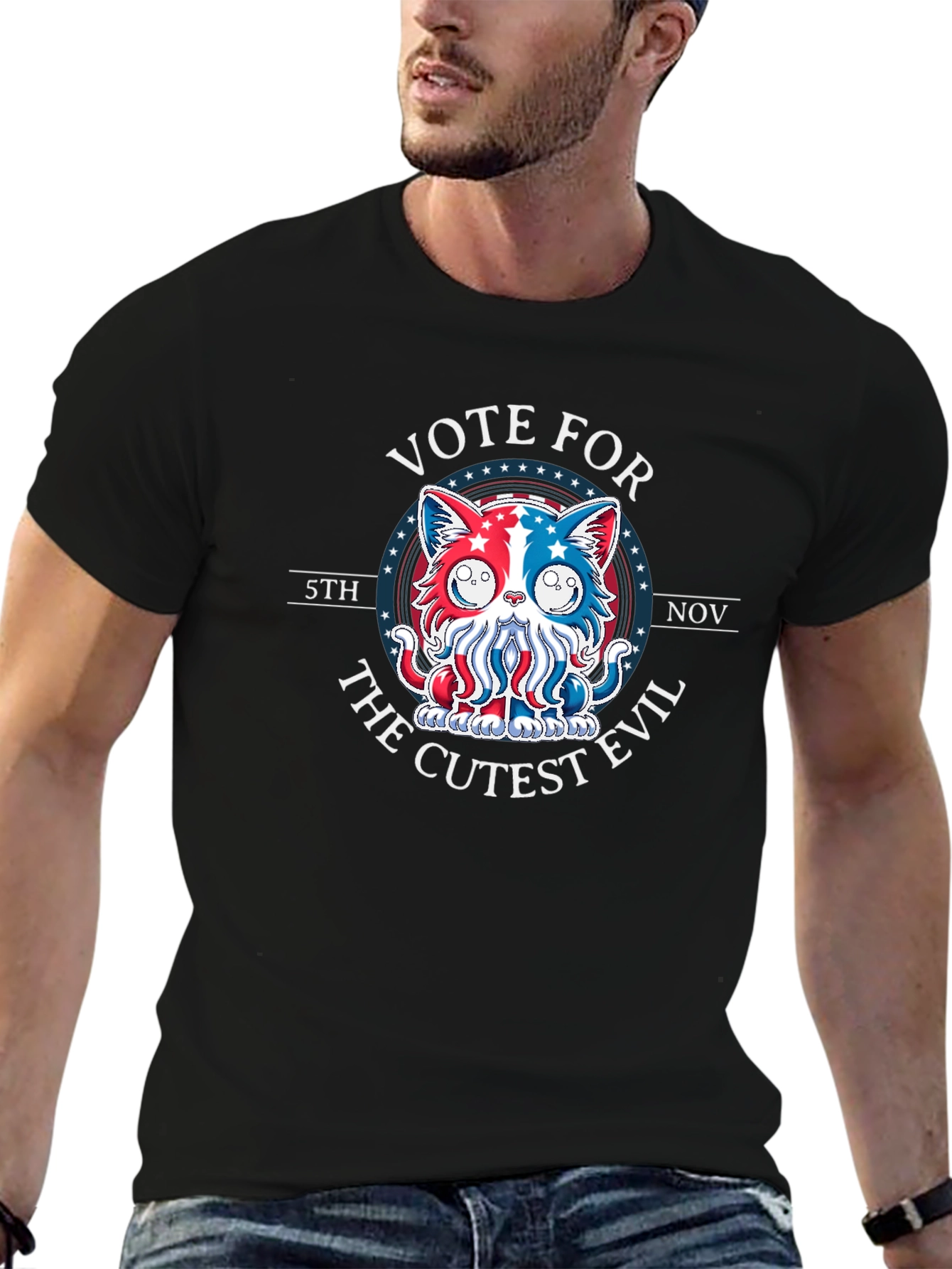 Black Vote Cutest Evil T-Shirt - Men's Black Graphic Tee view 6