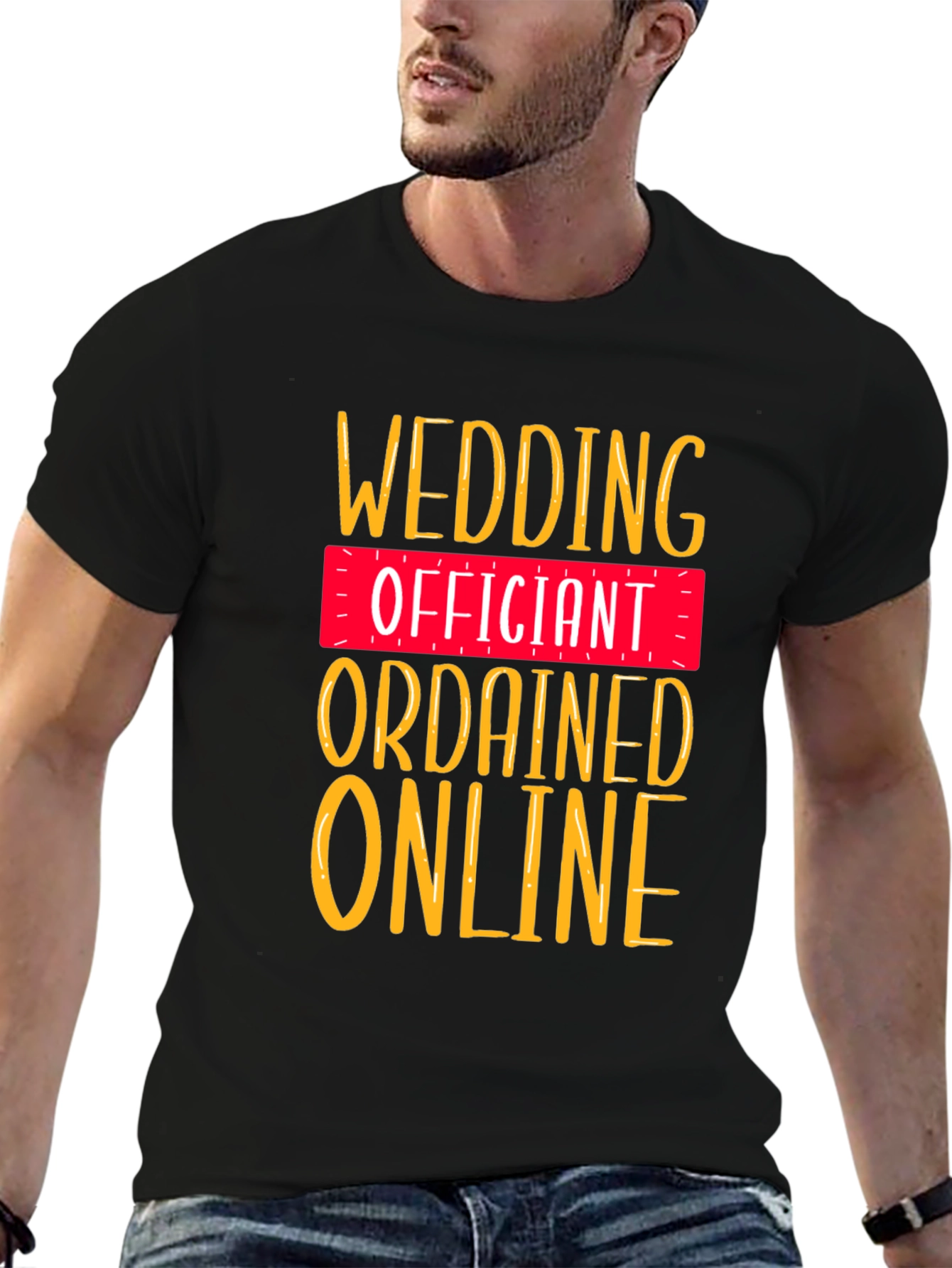 Black Wedding Officiant T-Shirt - Ordained Online view 6
