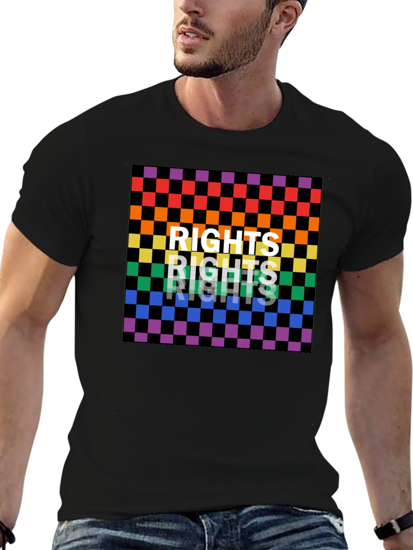 Black Rights Rainbow Checkered Graphic Tee view 6