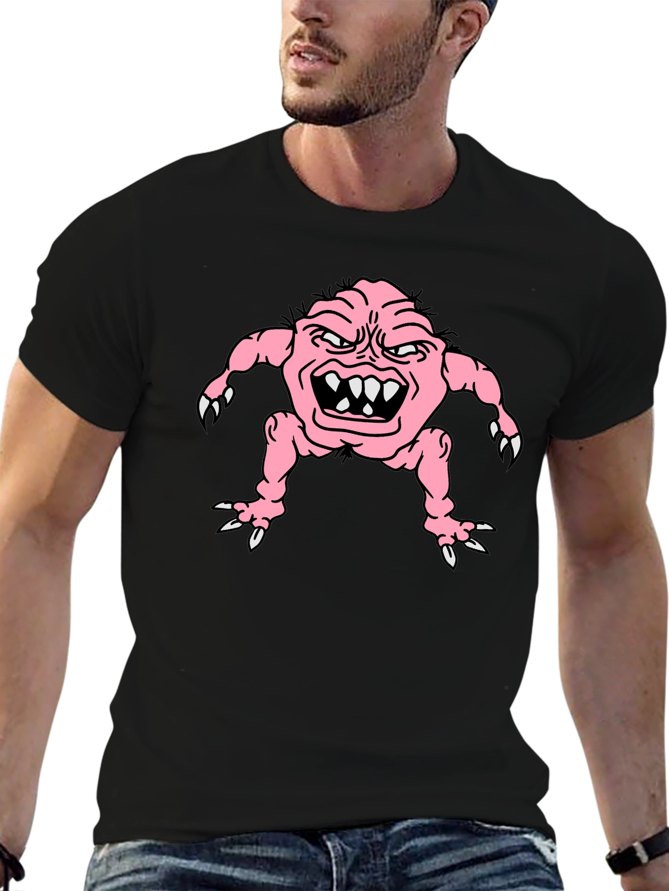 Black Cartoon Monster Graphic Tee - Black view 6