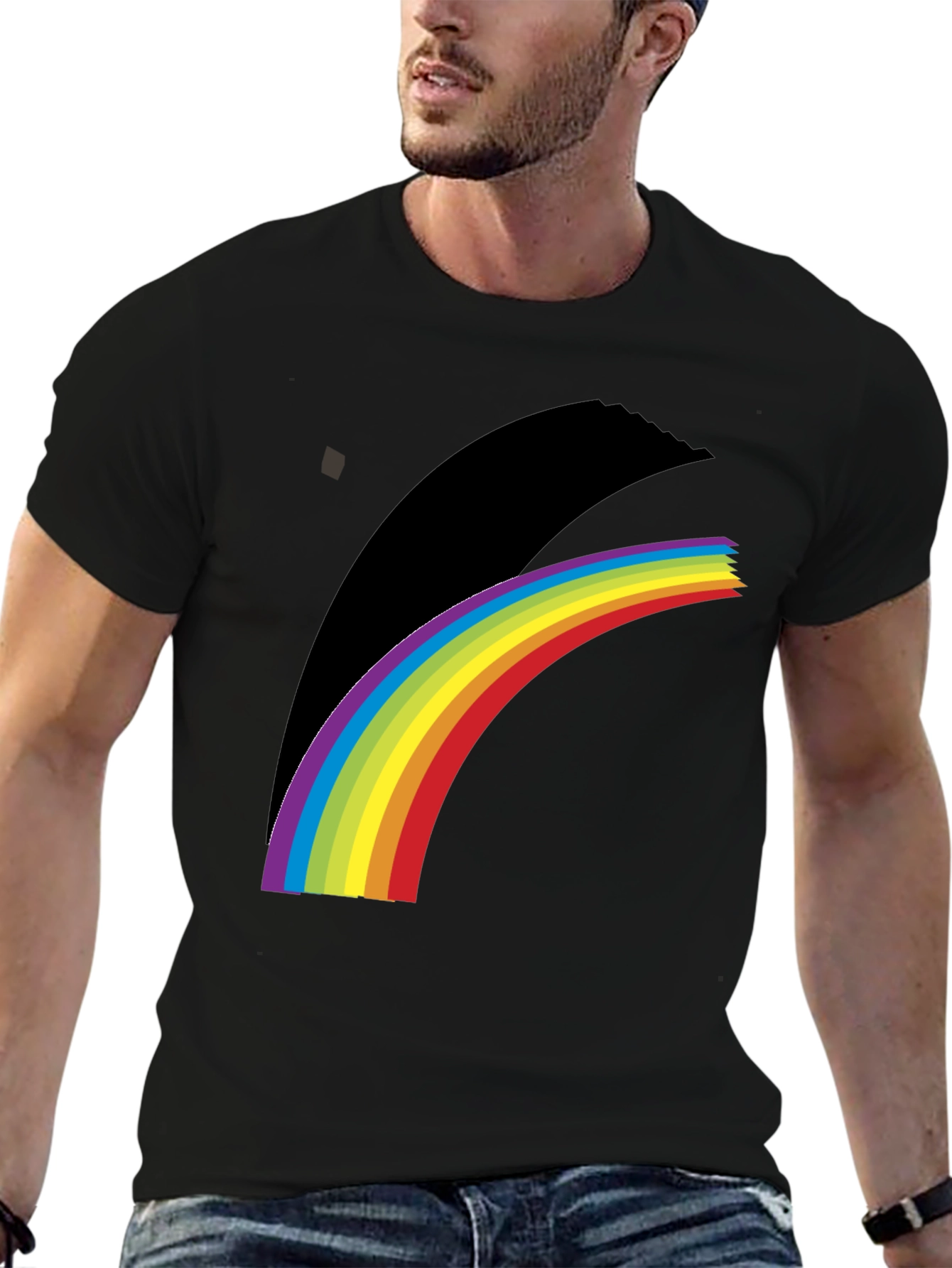 Black Rainbow Prism Graphic Tee - Soft Cotton Blend view 6