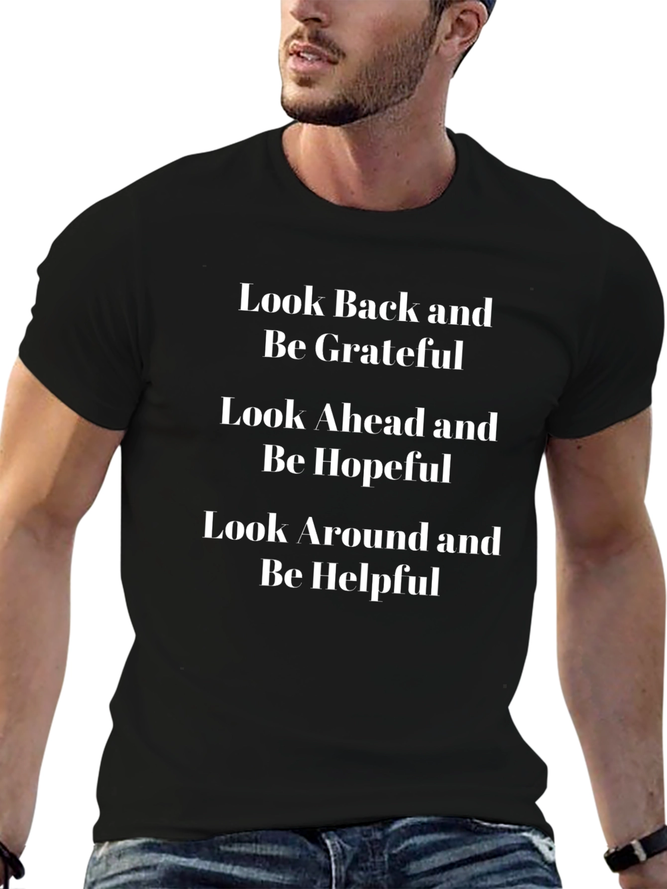 Black Inspirational Graphic Tee: Look Back, Ahead, Around view 6