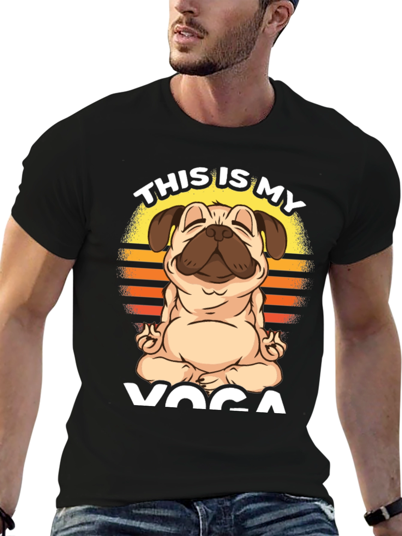 Black Pug Yoga T-Shirt - This is My Yoga view 6