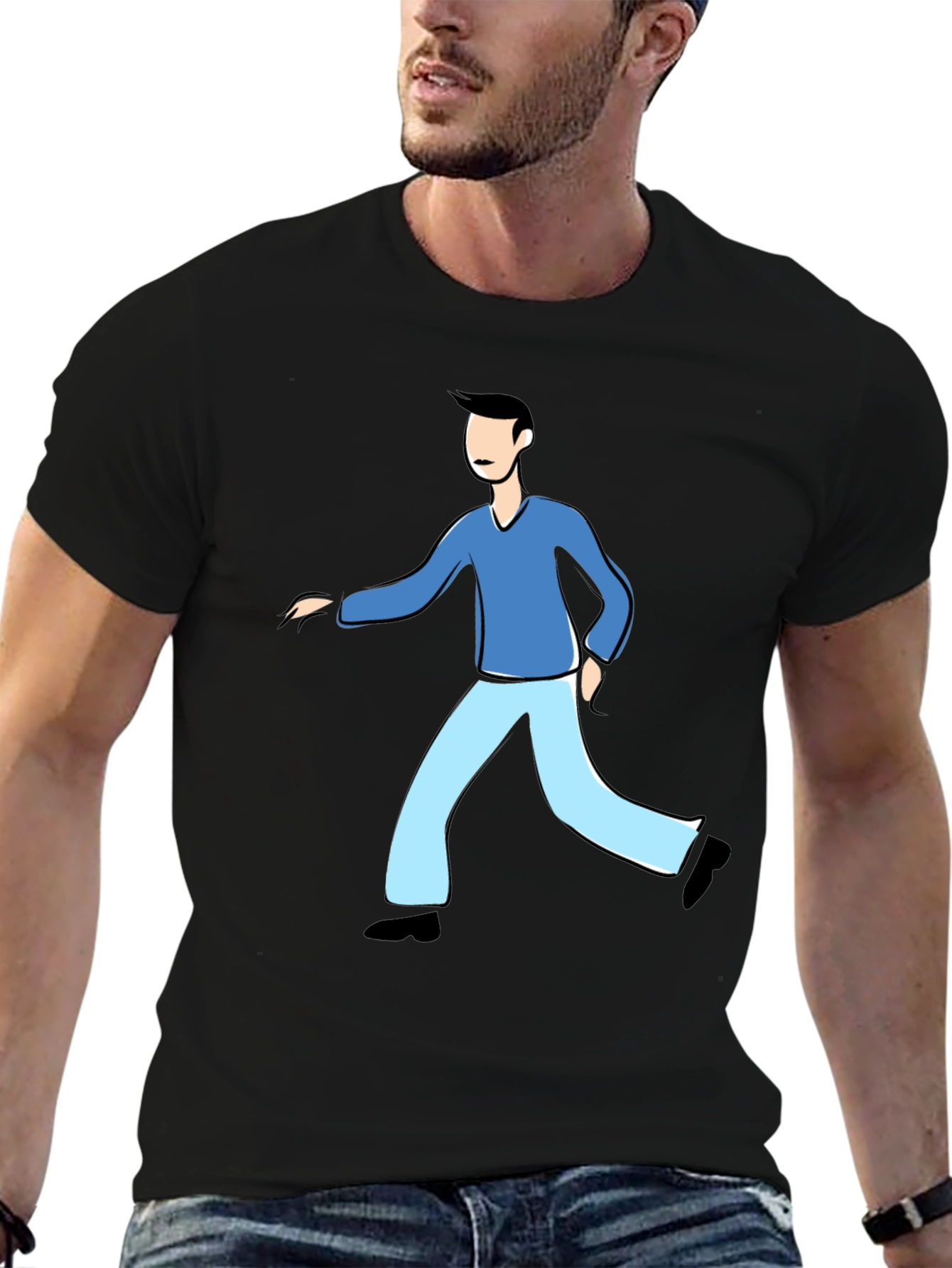 Black Black Cartoon Man T-Shirt view 6
