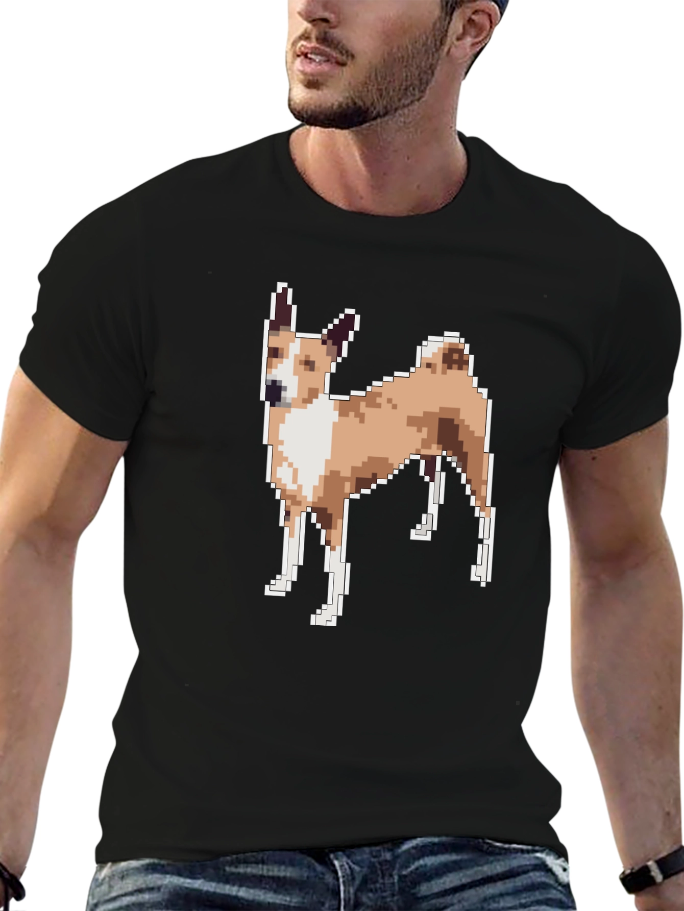 Black Pixelated Dog Graphic Tee - Black Unisex T-Shirt view 6